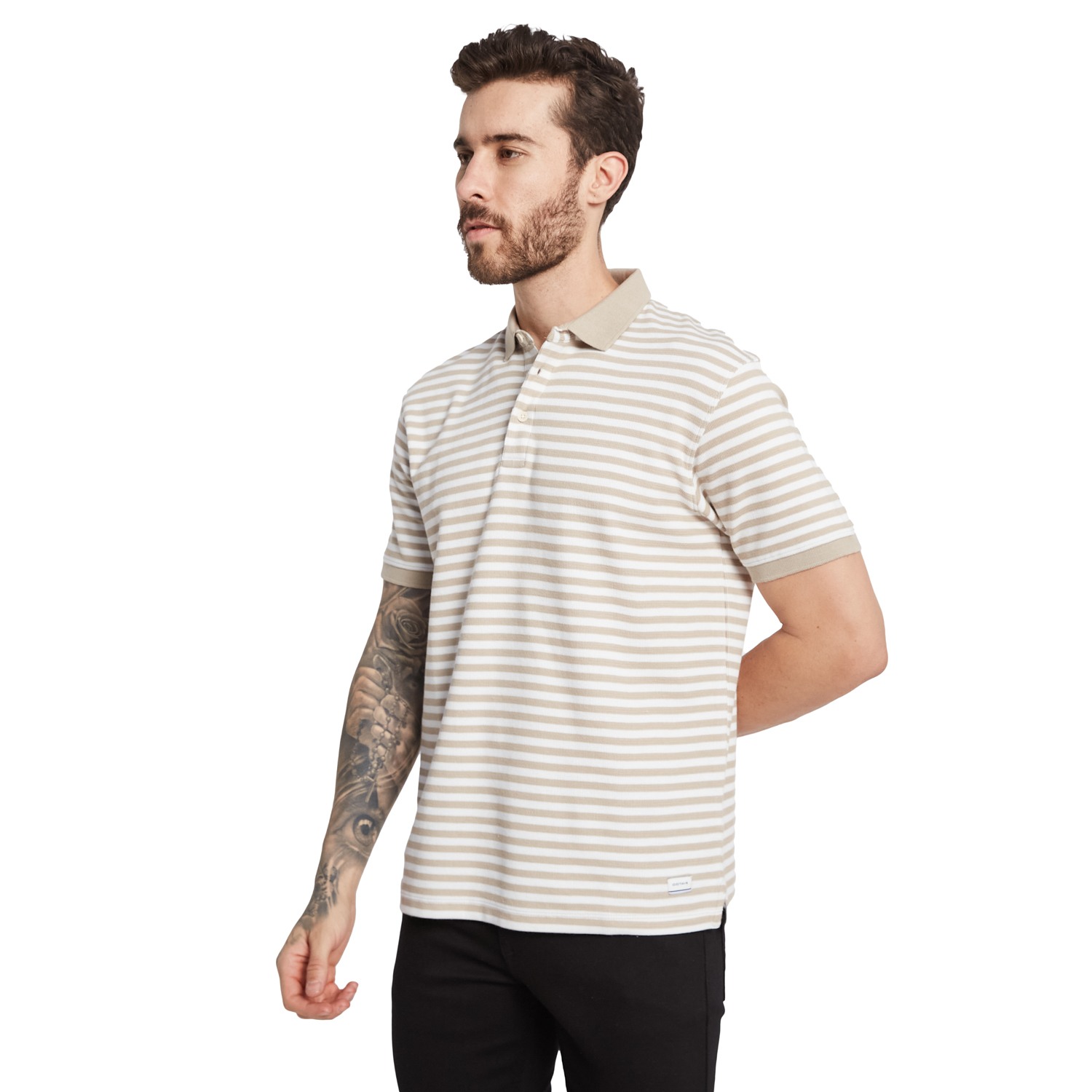 Octave Men Striped Polo Collar Monochrome Pockets T-Shirt