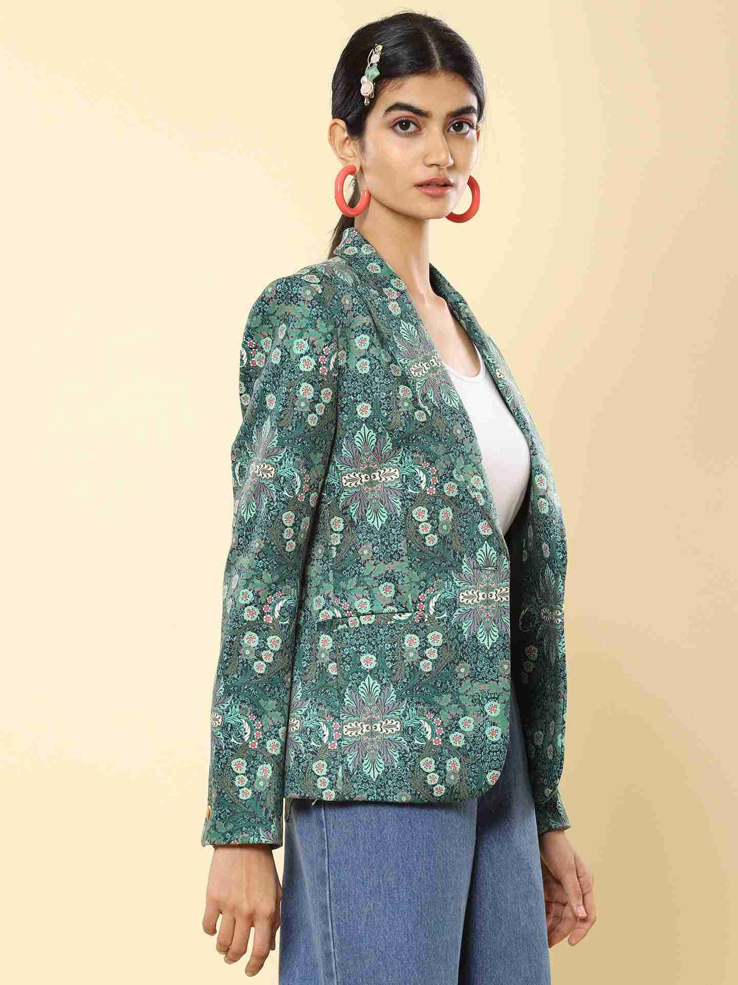 Green Prim Flower Structured Jacket