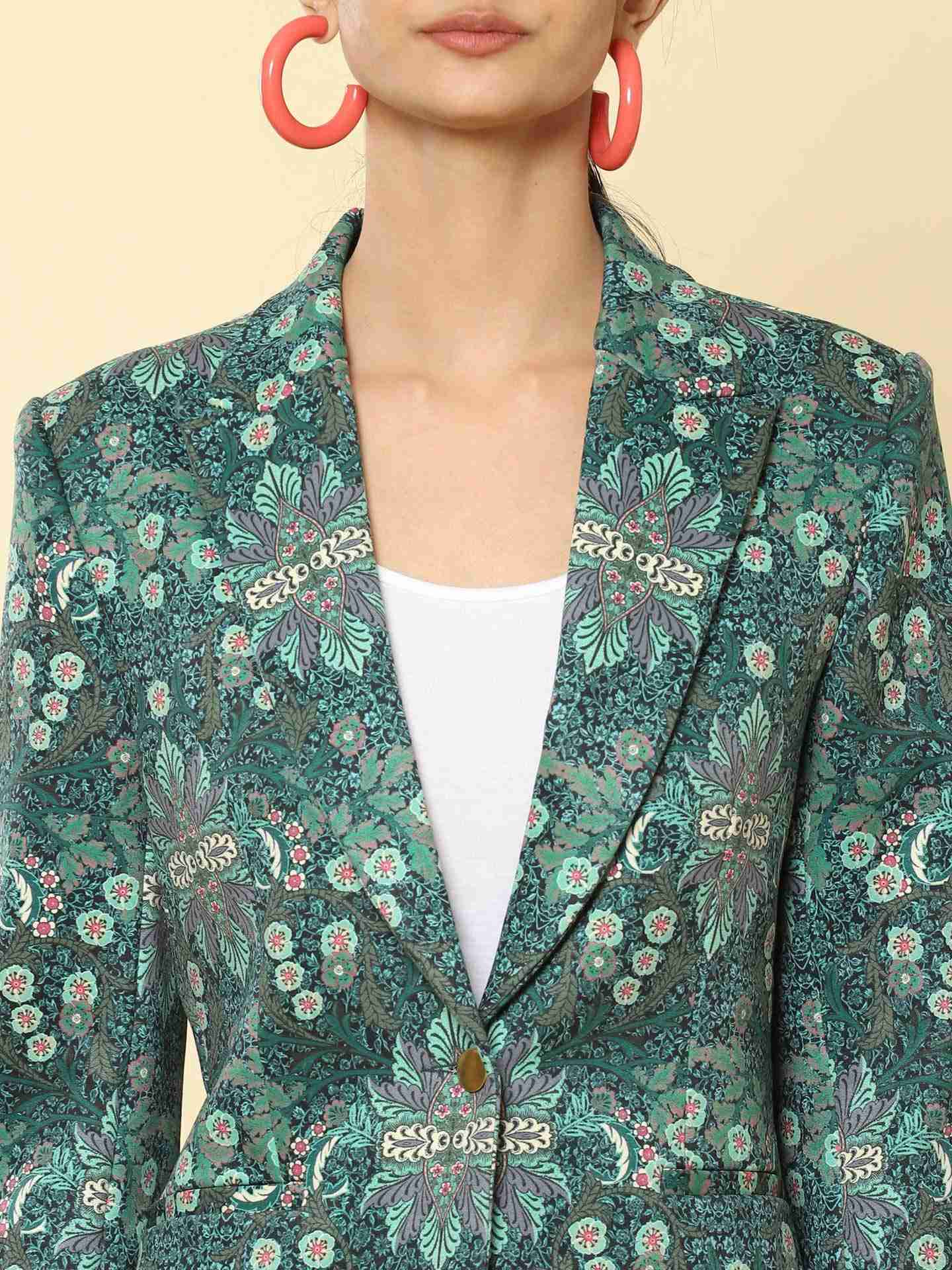 Green Prim Flower Structured Jacket