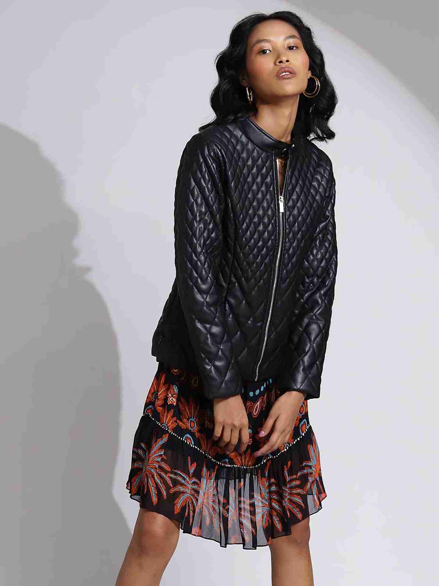 Black Antalya Quilted Biker Jacket