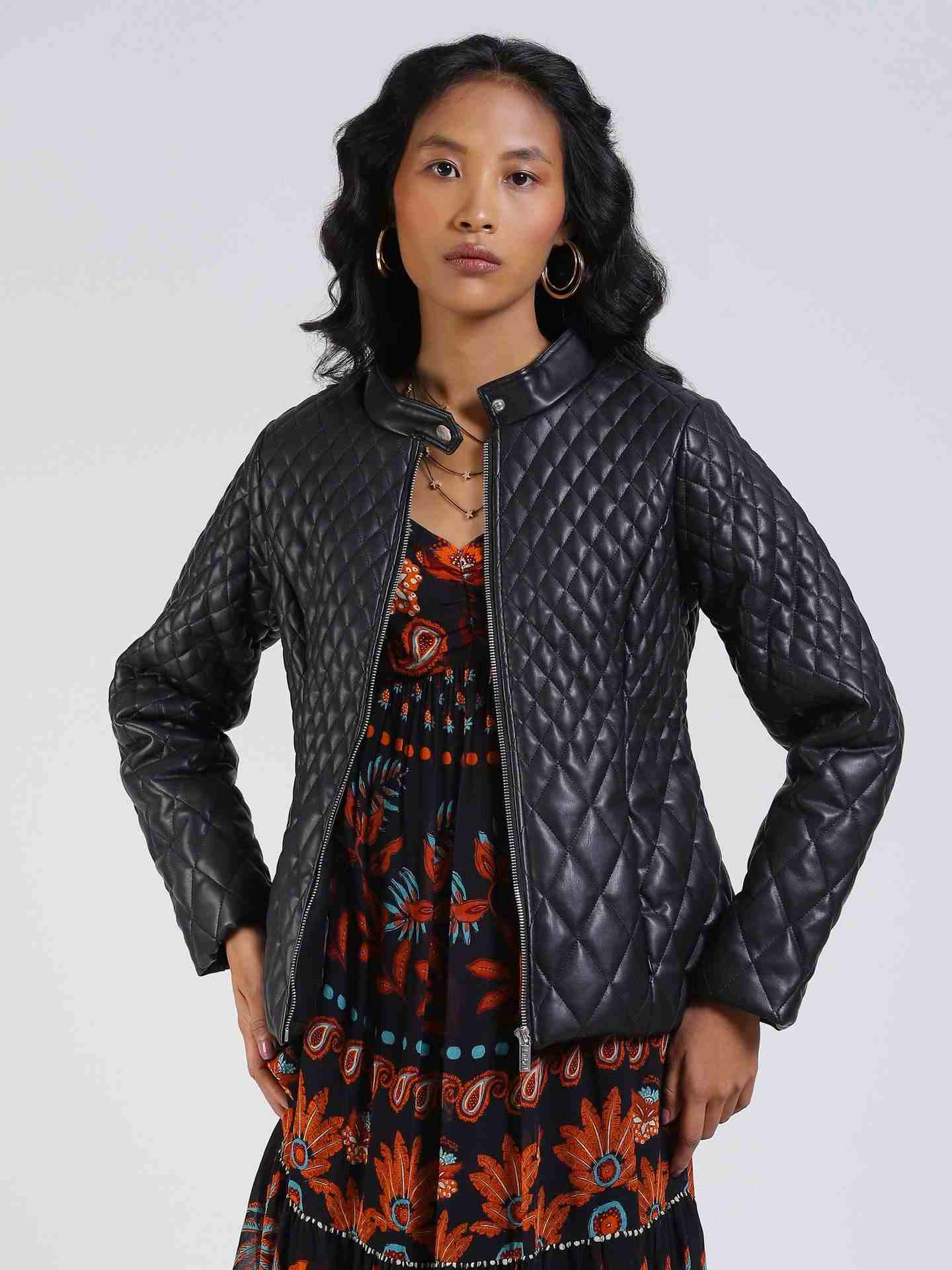 Black Antalya Quilted Biker Jacket