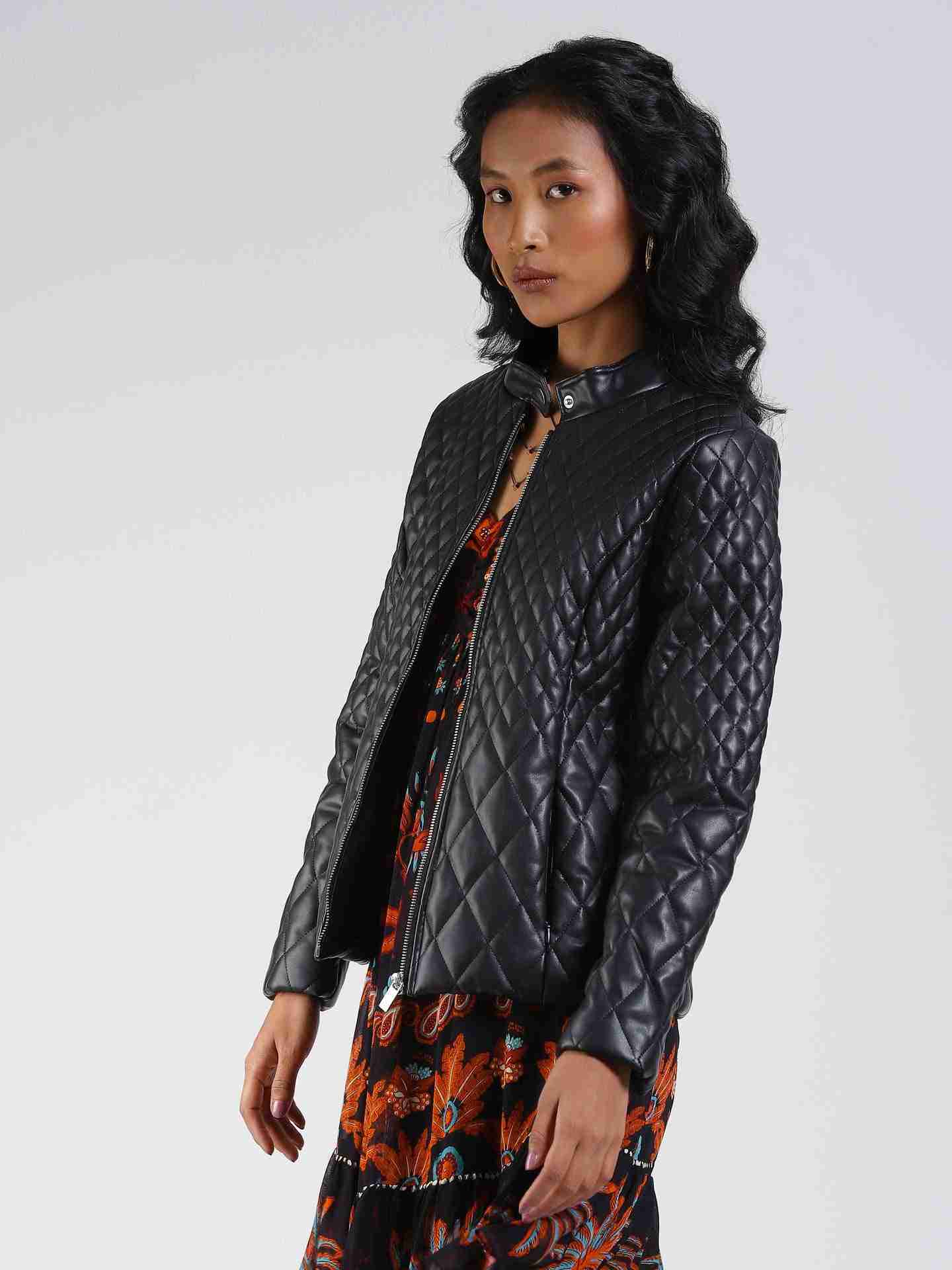 Black Antalya Quilted Biker Jacket