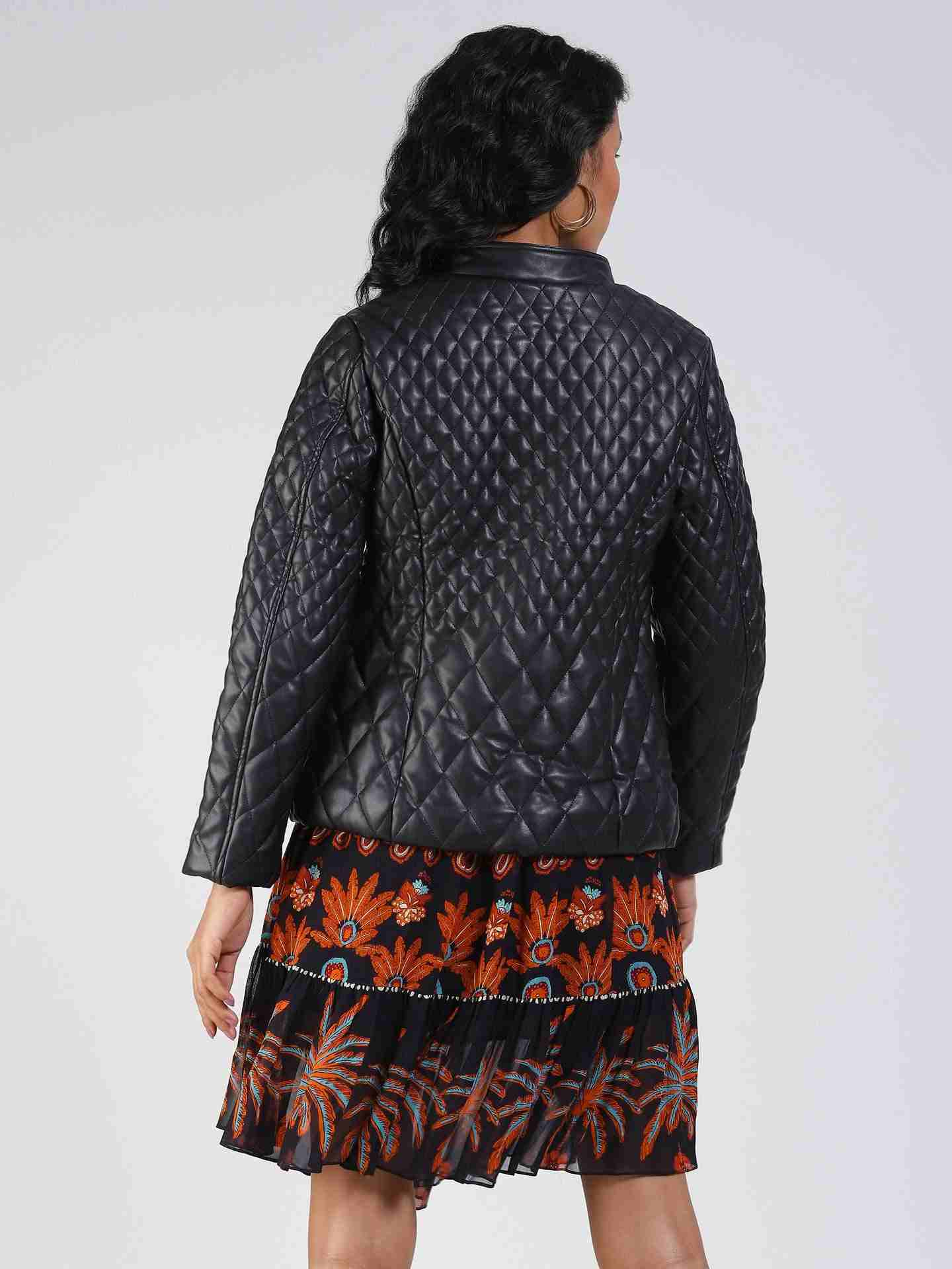 Black Antalya Quilted Biker Jacket