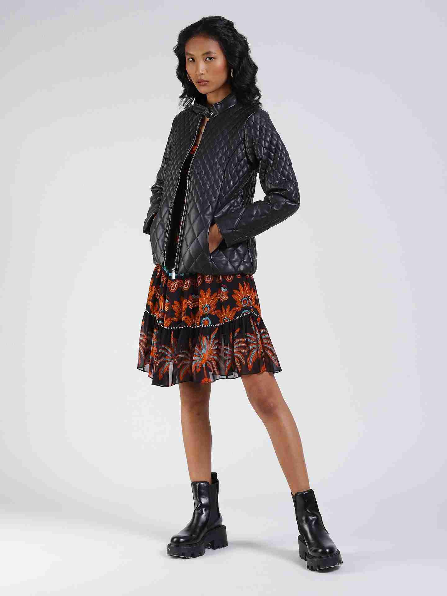 Black Antalya Quilted Biker Jacket