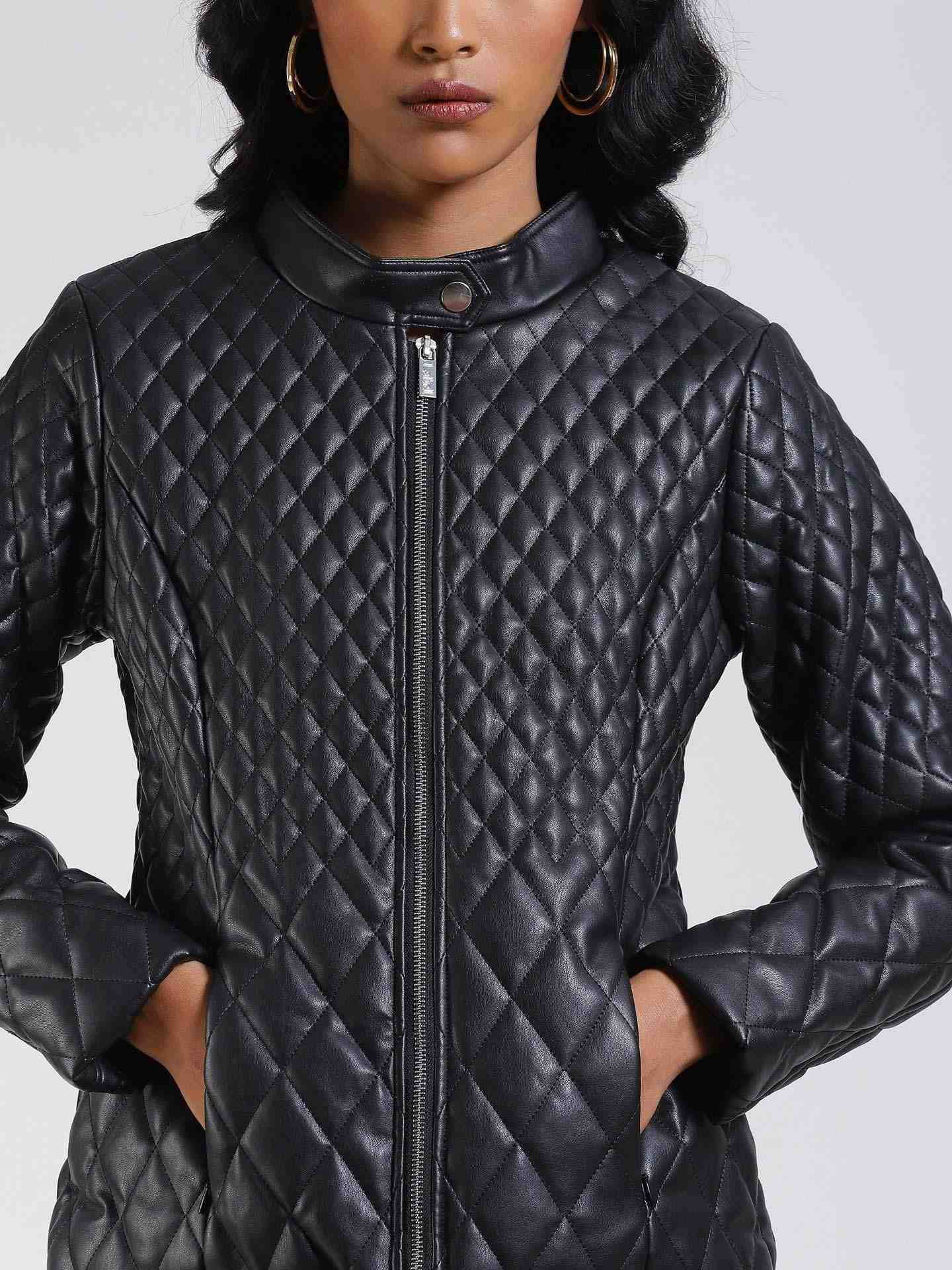 Black Antalya Quilted Biker Jacket