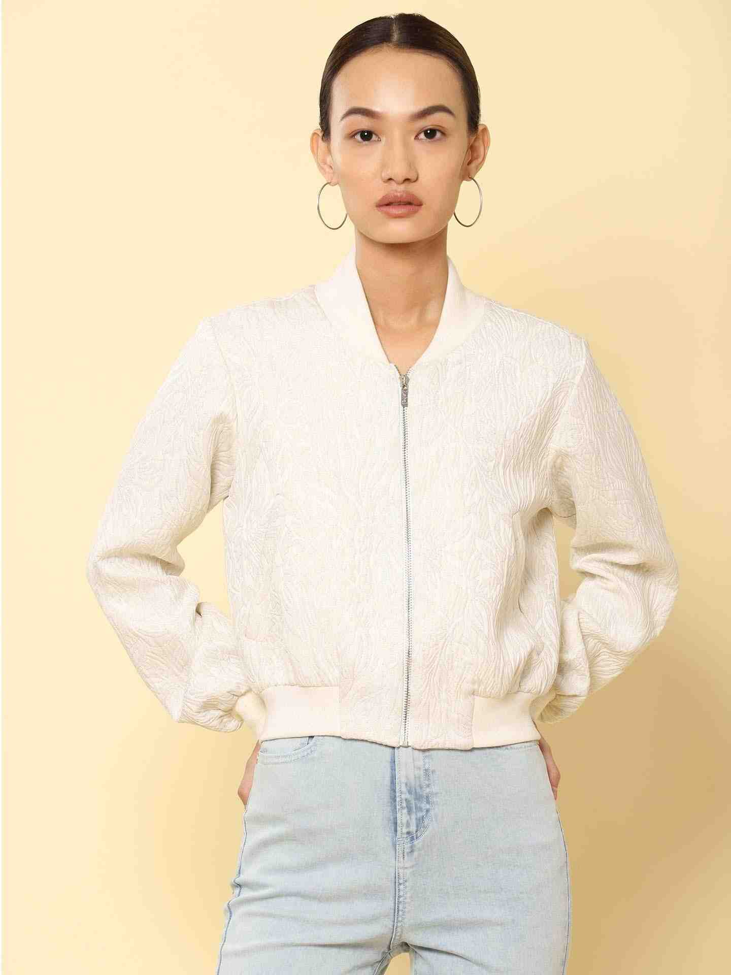 White Basics Athleisure Bomber Jacket
