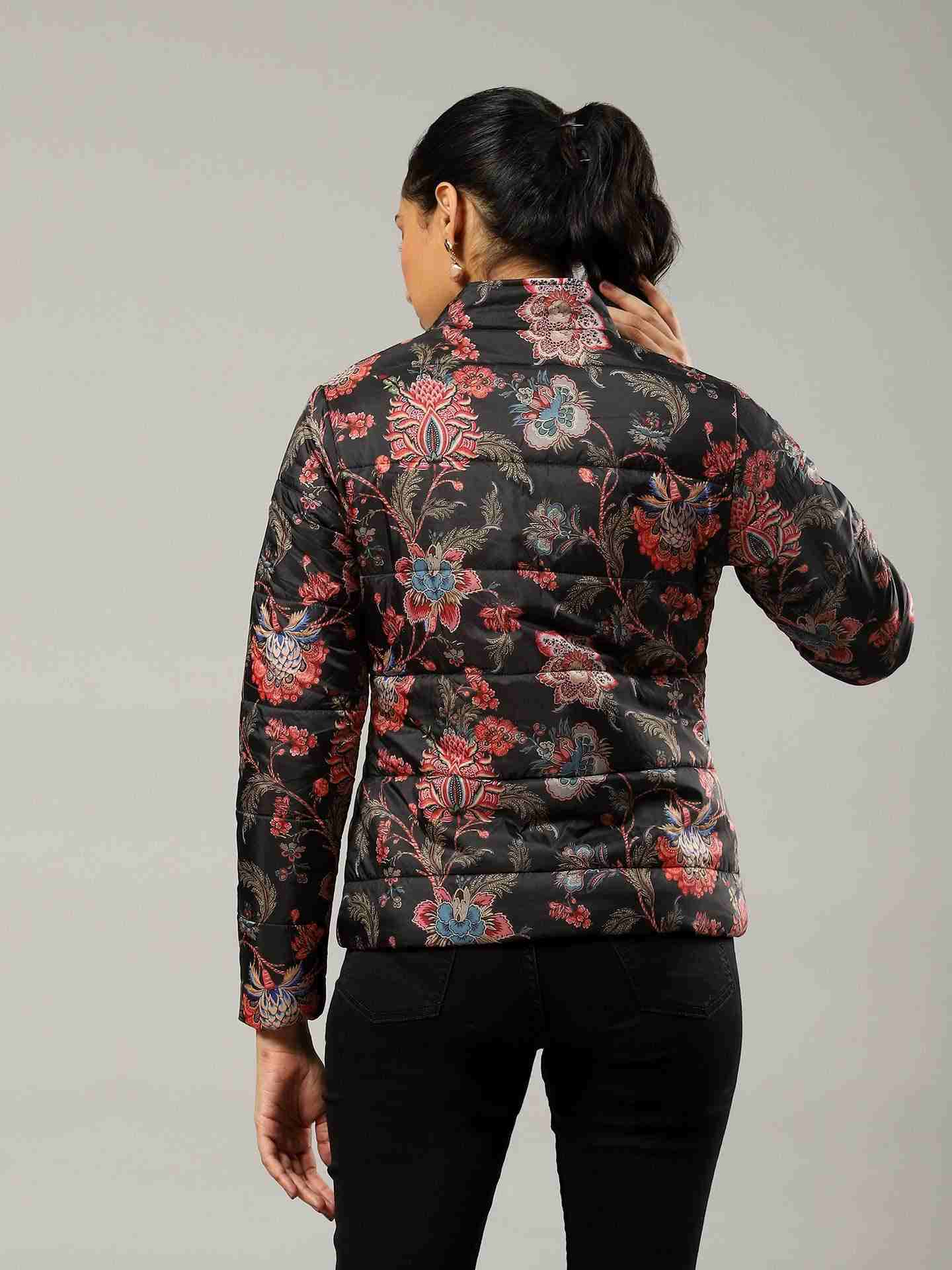Black Flavia Floral Puffer Jacket