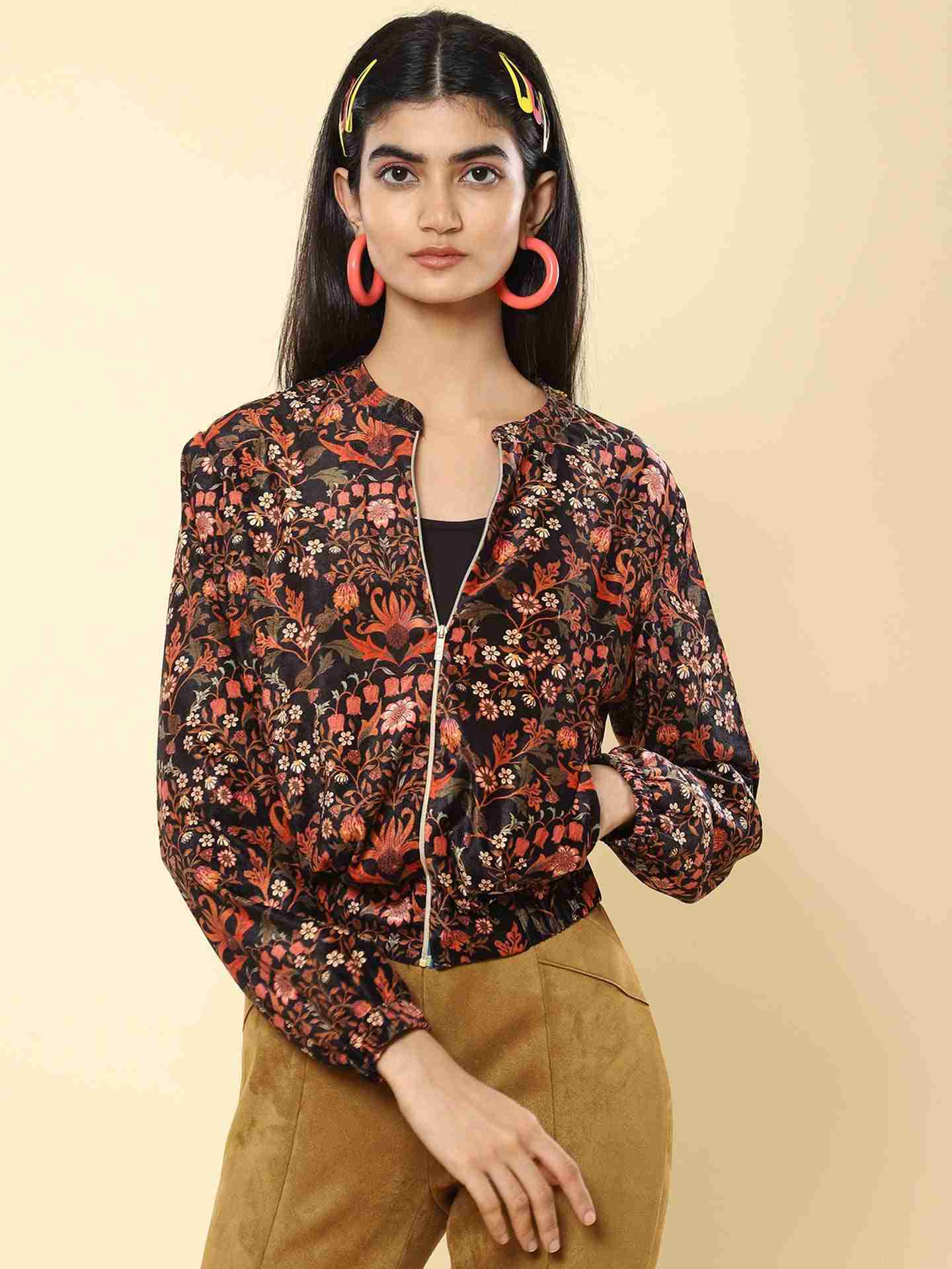 Black & Rust Mia Allover Bomber Jacket