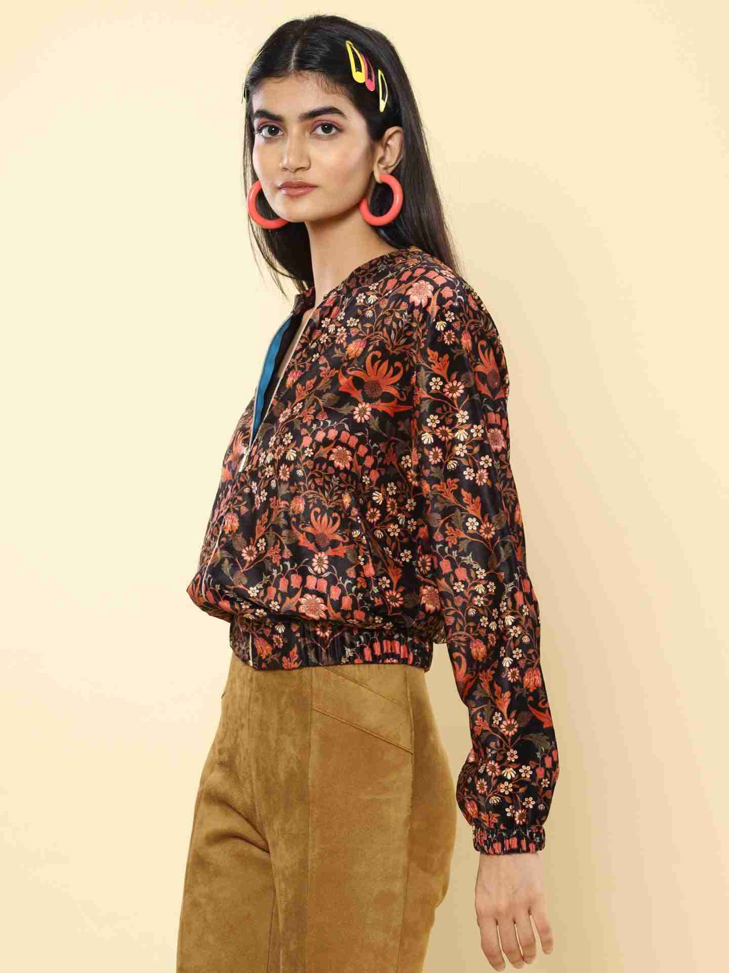 Black & Rust Mia Allover Bomber Jacket