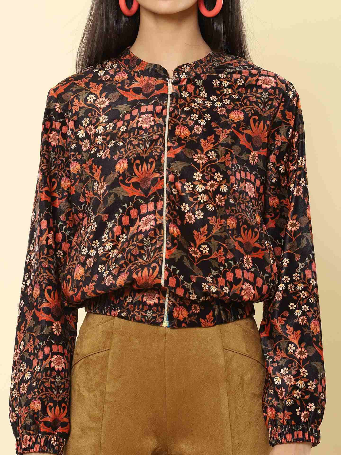 Black & Rust Mia Allover Bomber Jacket
