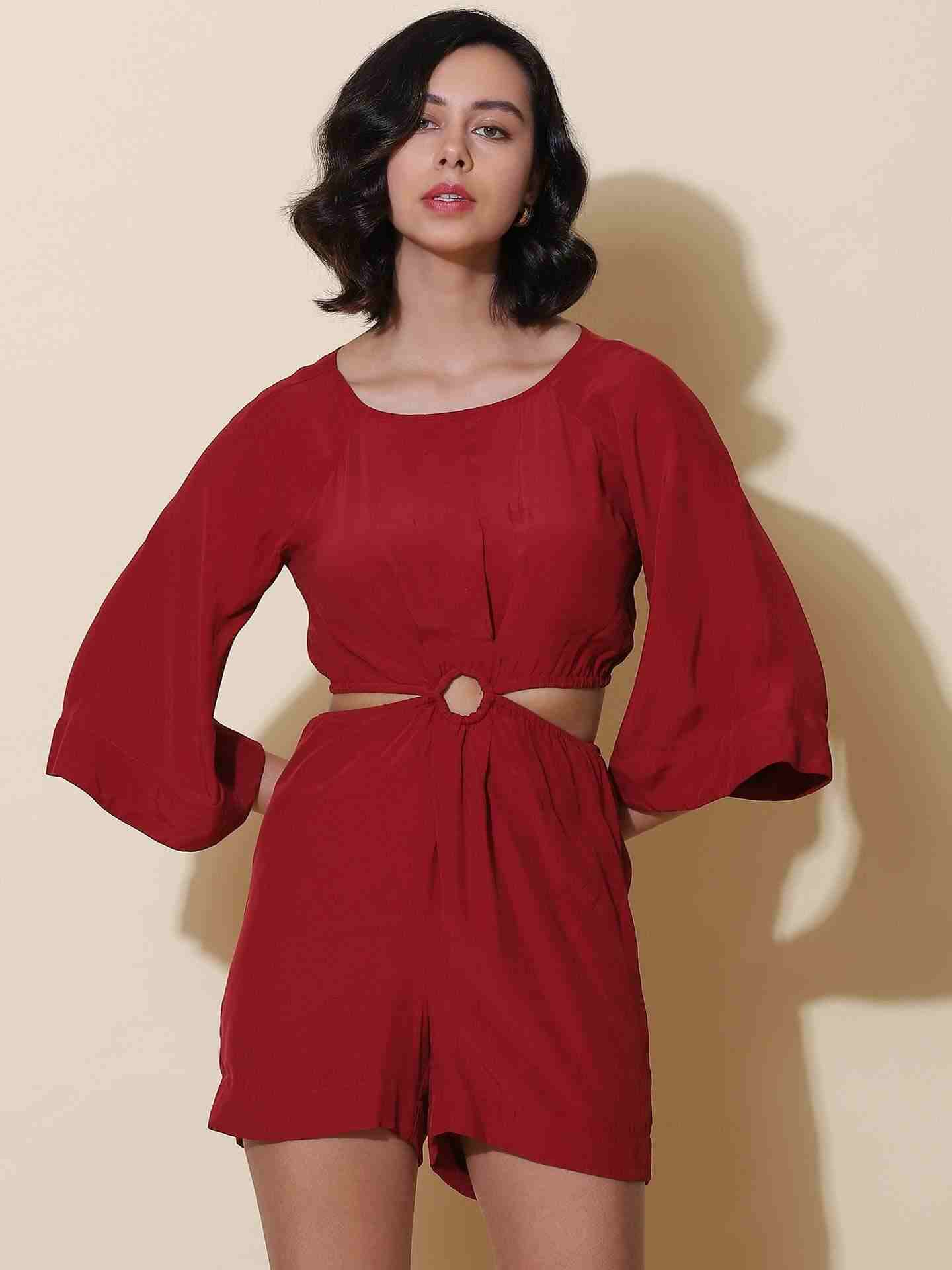 Red Fashion Flair Jumpsuit