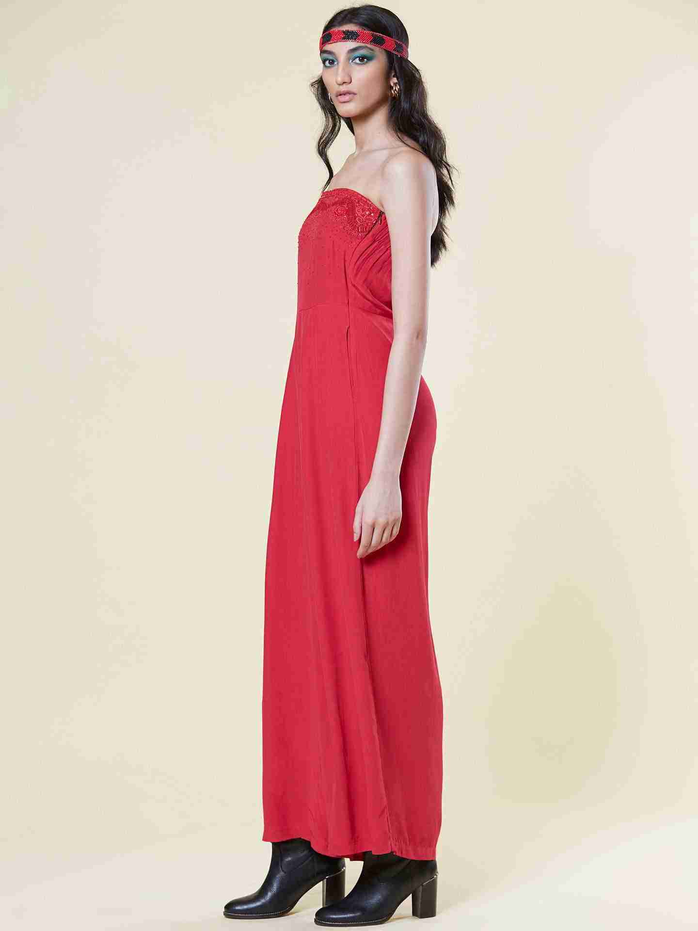Red Bugle Cord Jumpsuit