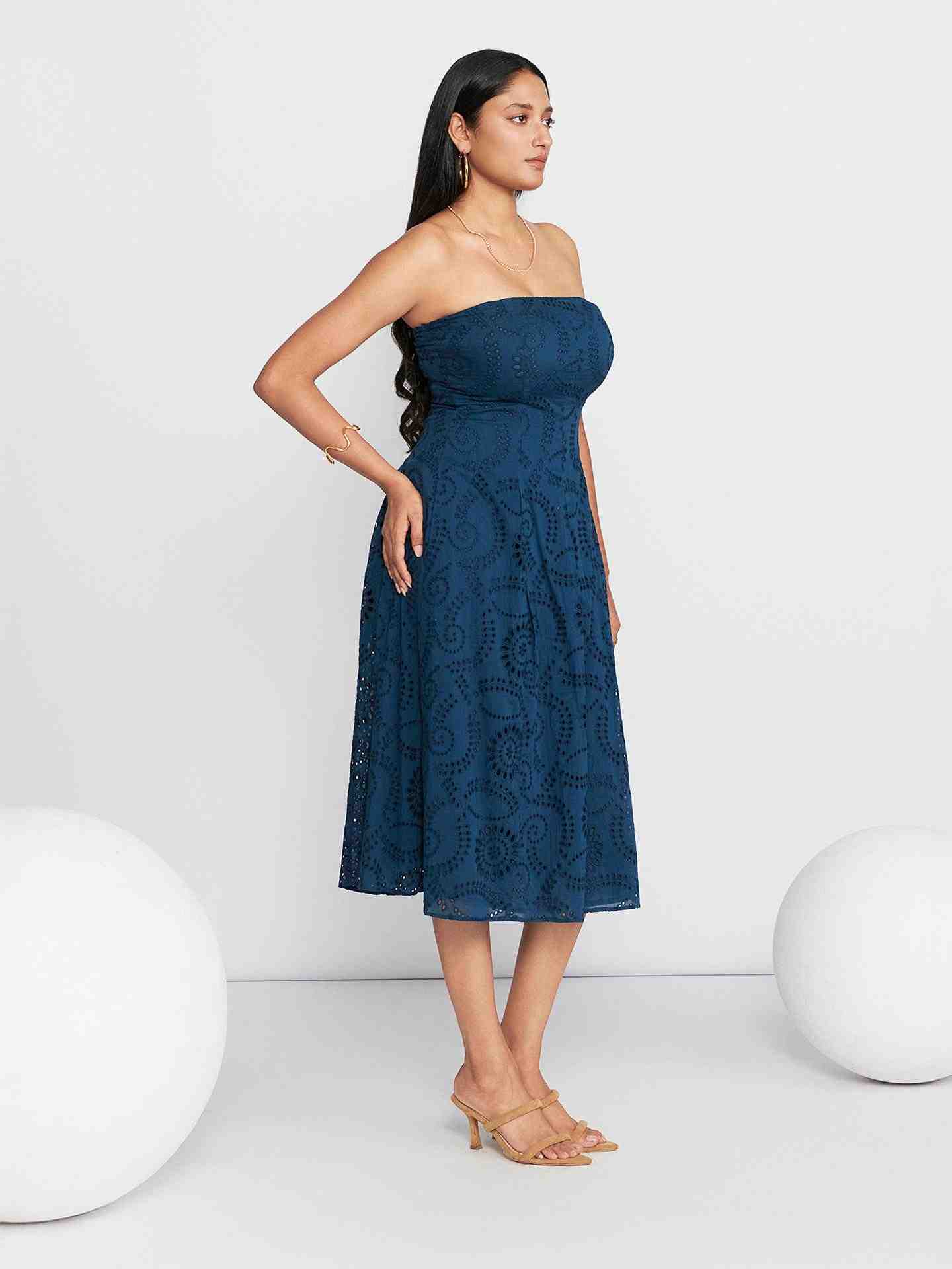 Navy Fashion Flair Long Dress
