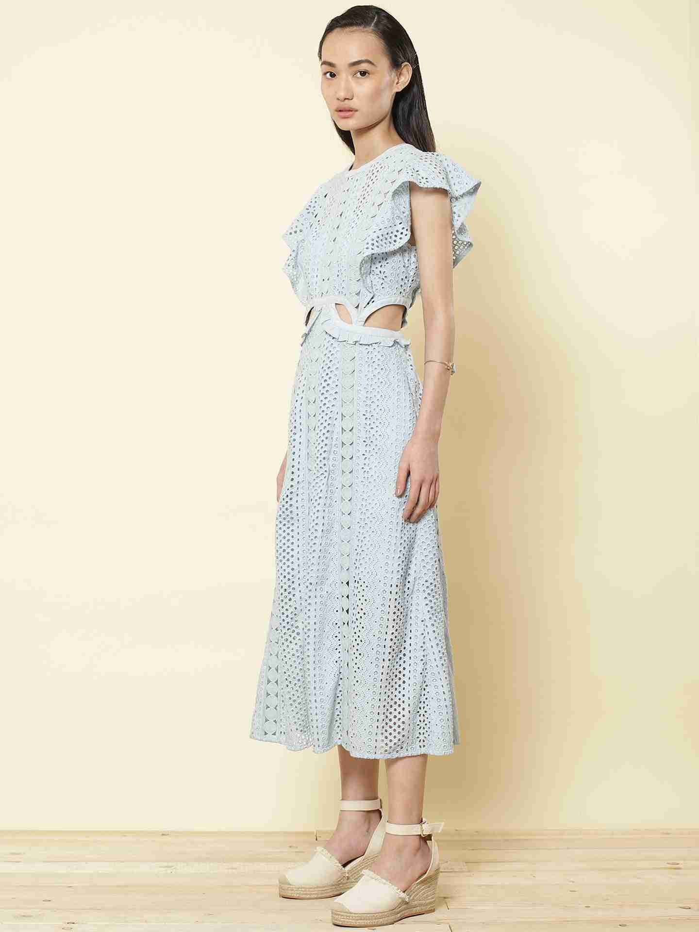 Powder Blue Solid Breeze Cut-Out Dress