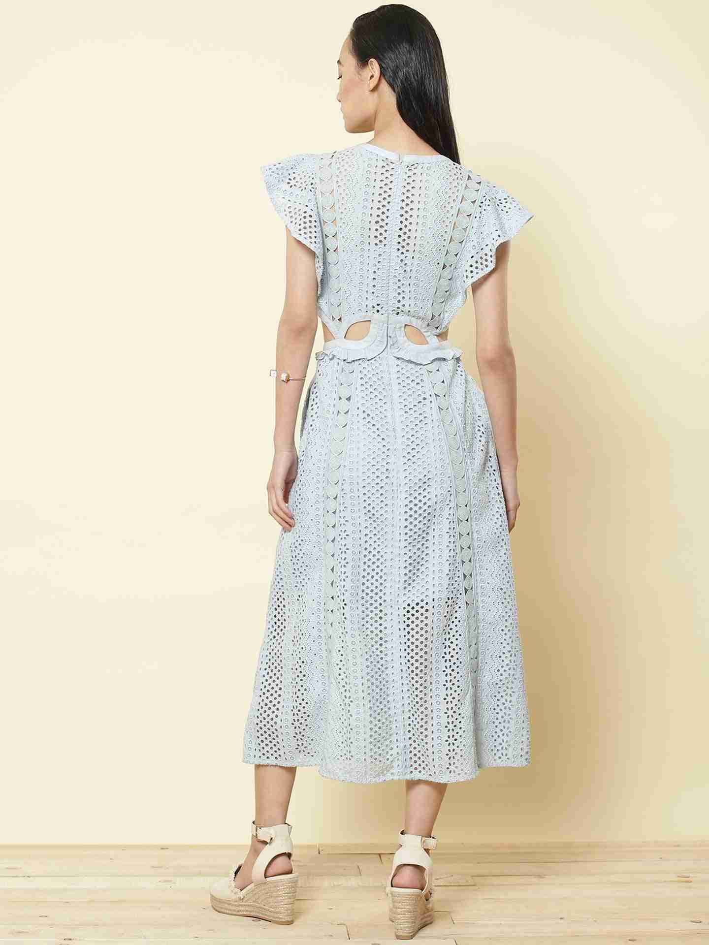 Powder Blue Solid Breeze Cut-Out Dress