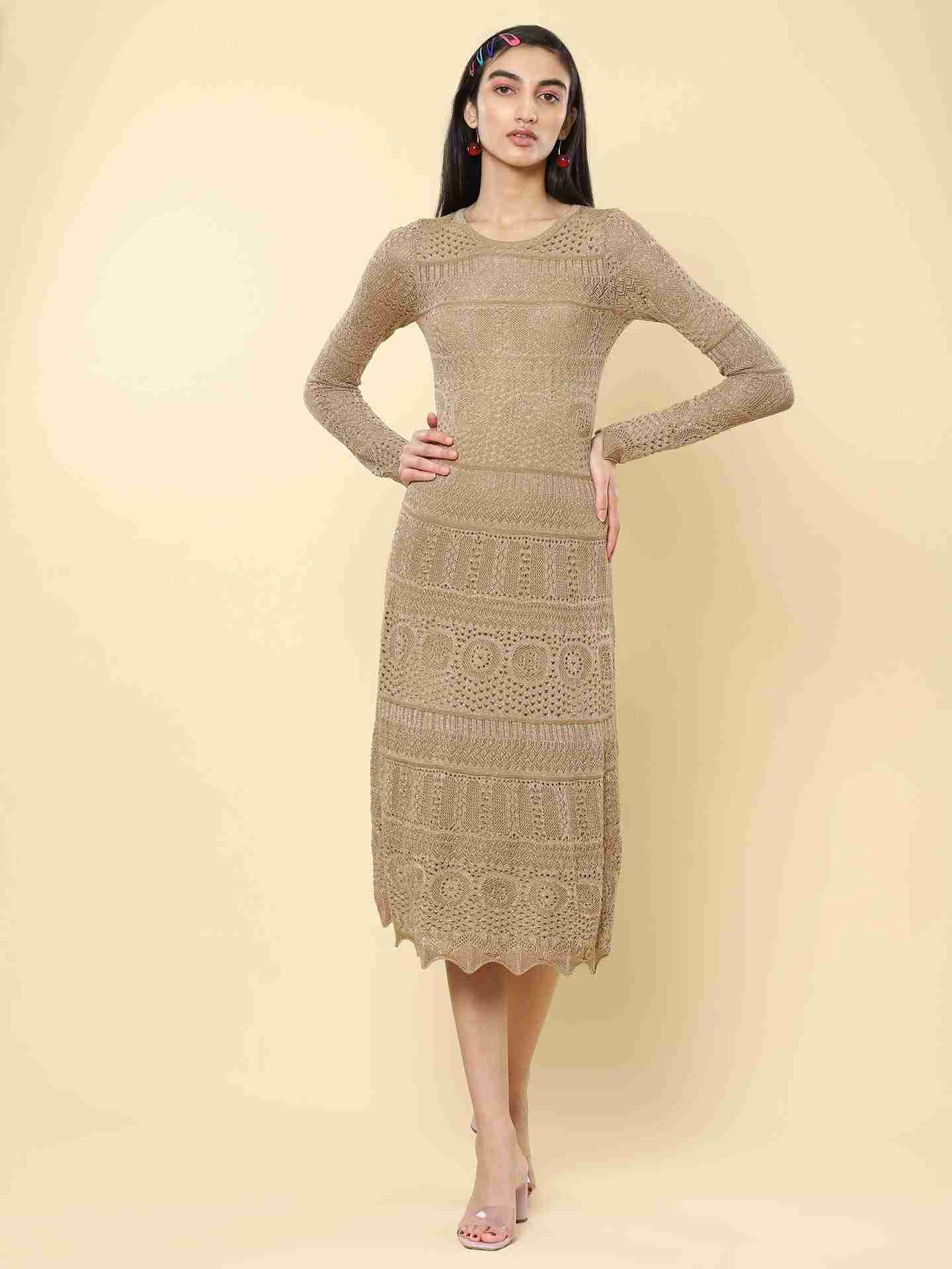 Gold Winter Saga Midi Dress