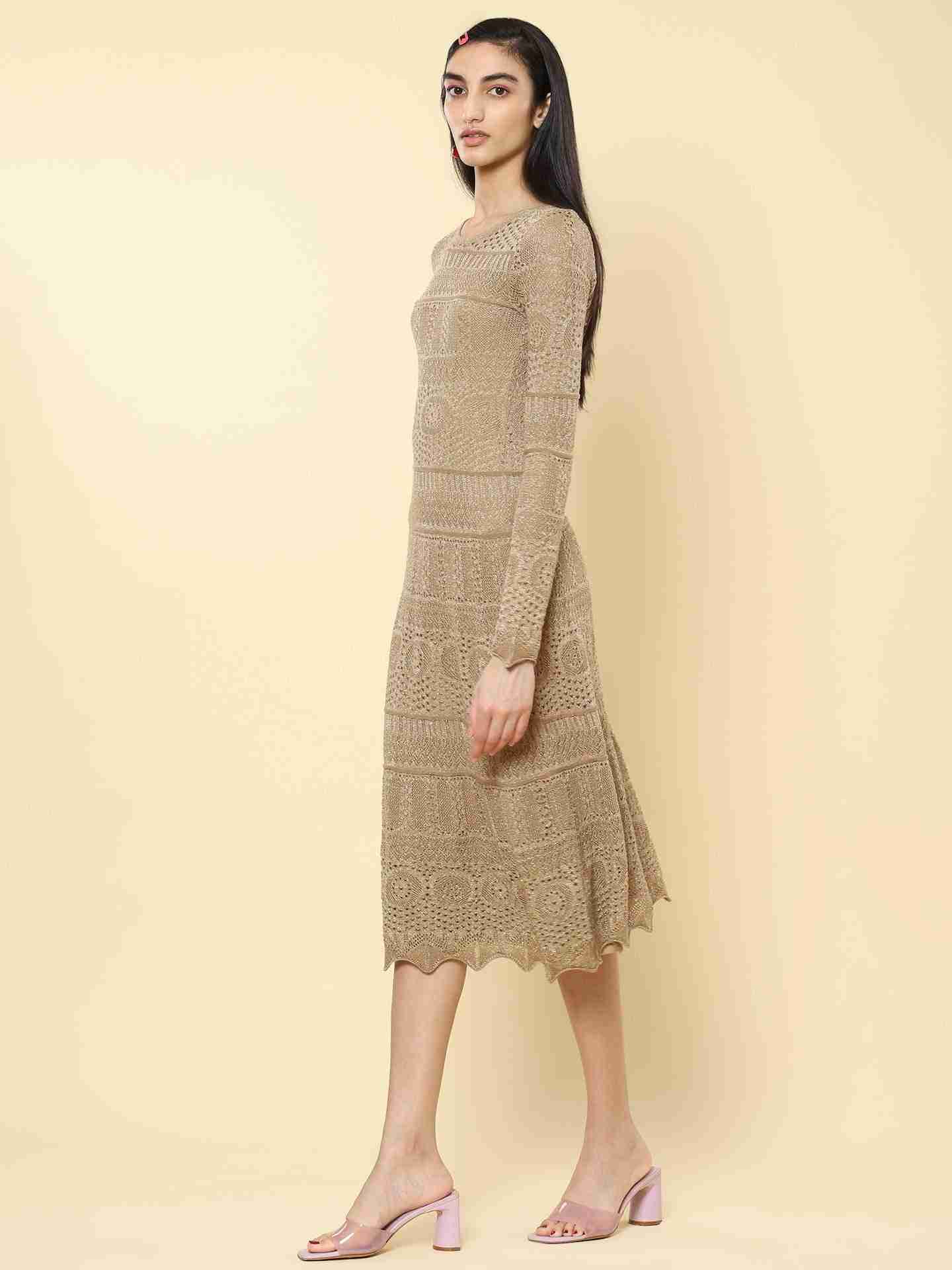Gold Winter Saga Midi Dress