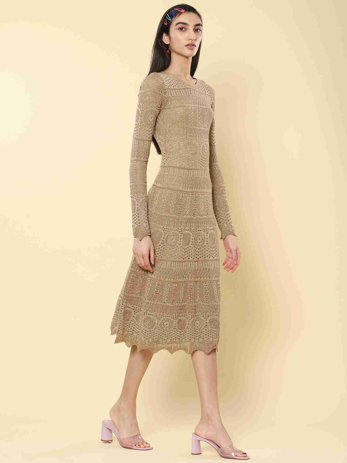 Gold Winter Saga Midi Dress