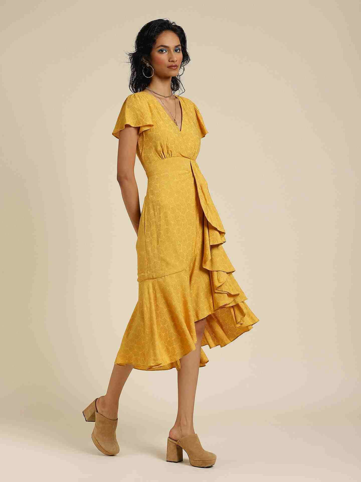 Mustard Zeta Midi Dress