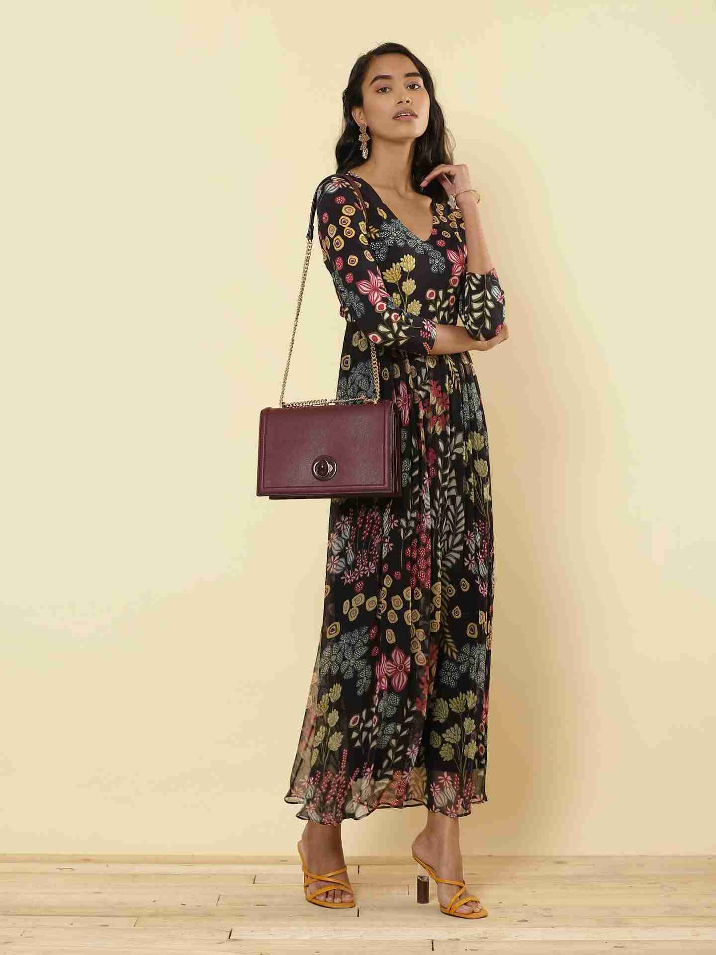 Black Floral Confetti Dress