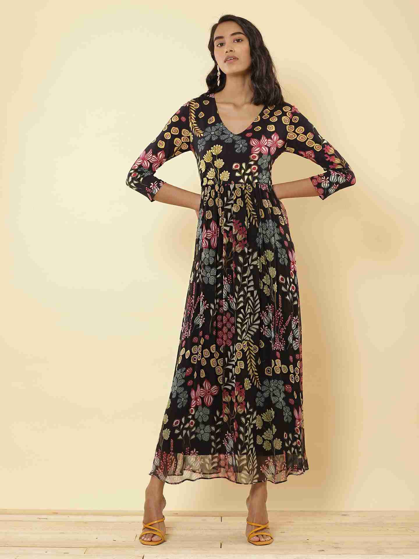 Black Floral Confetti Dress
