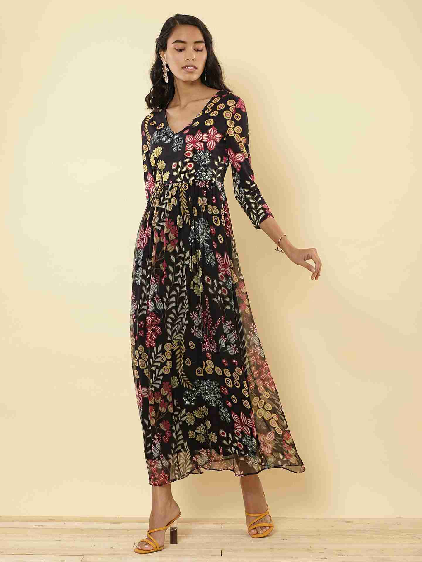 Black Floral Confetti Dress
