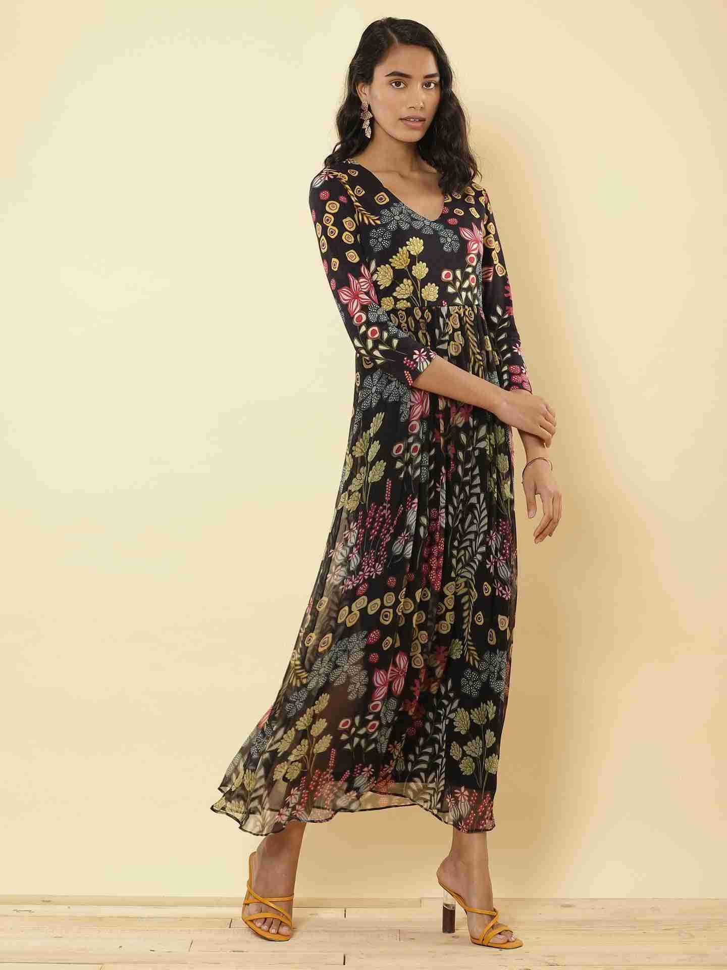 Black Floral Confetti Dress