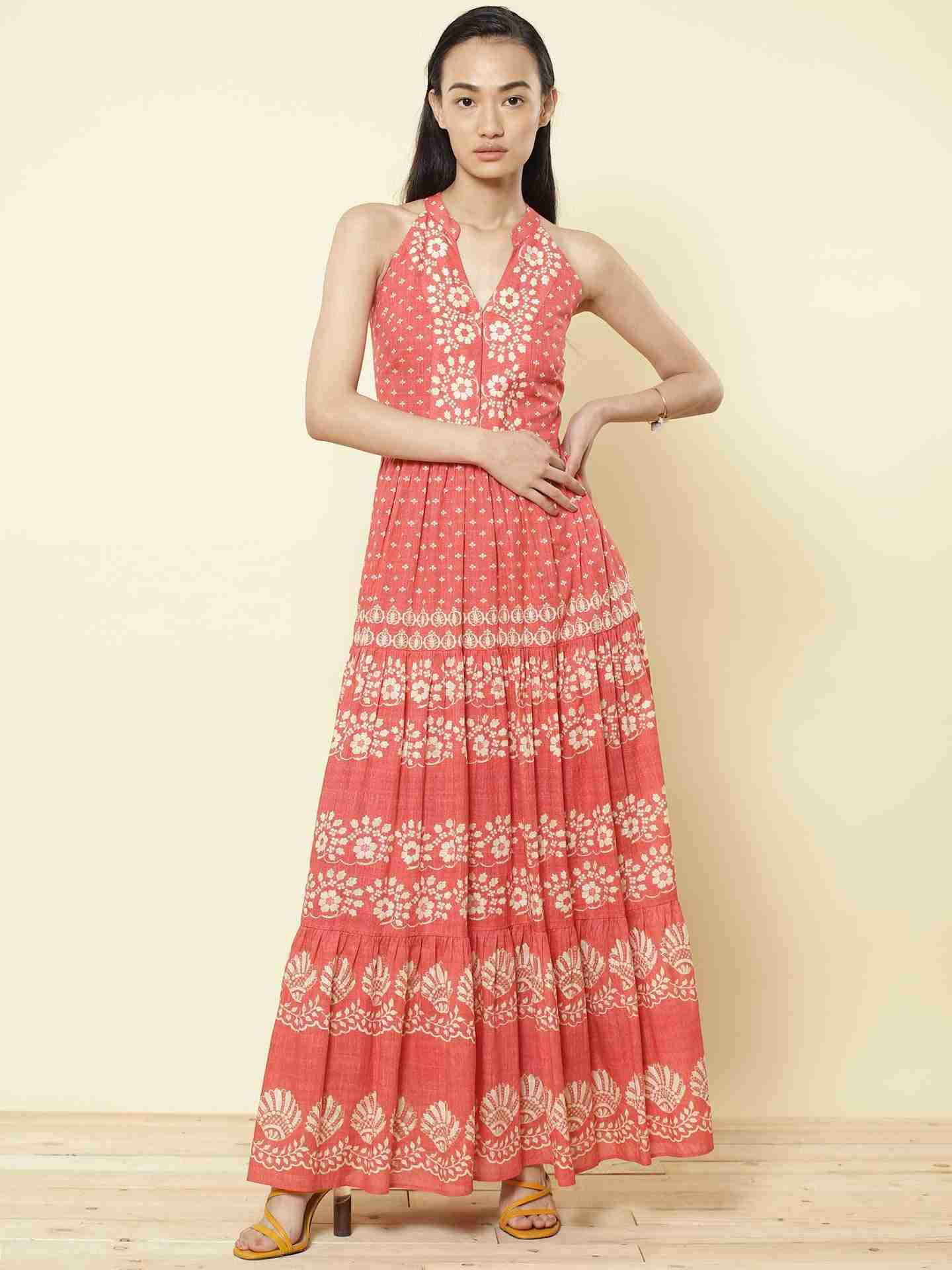 Coral Romantic Vines Maxi Dress