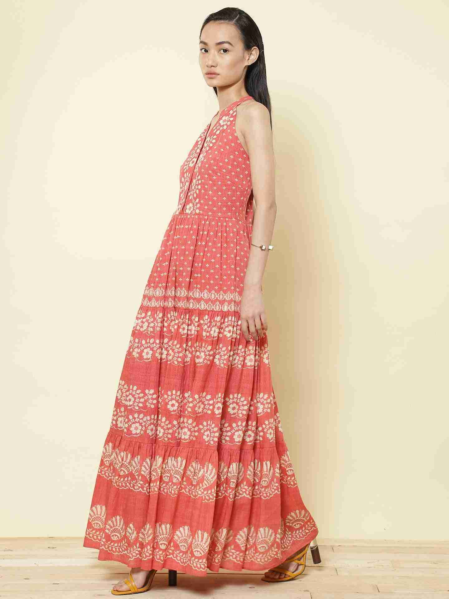 Coral Romantic Vines Maxi Dress