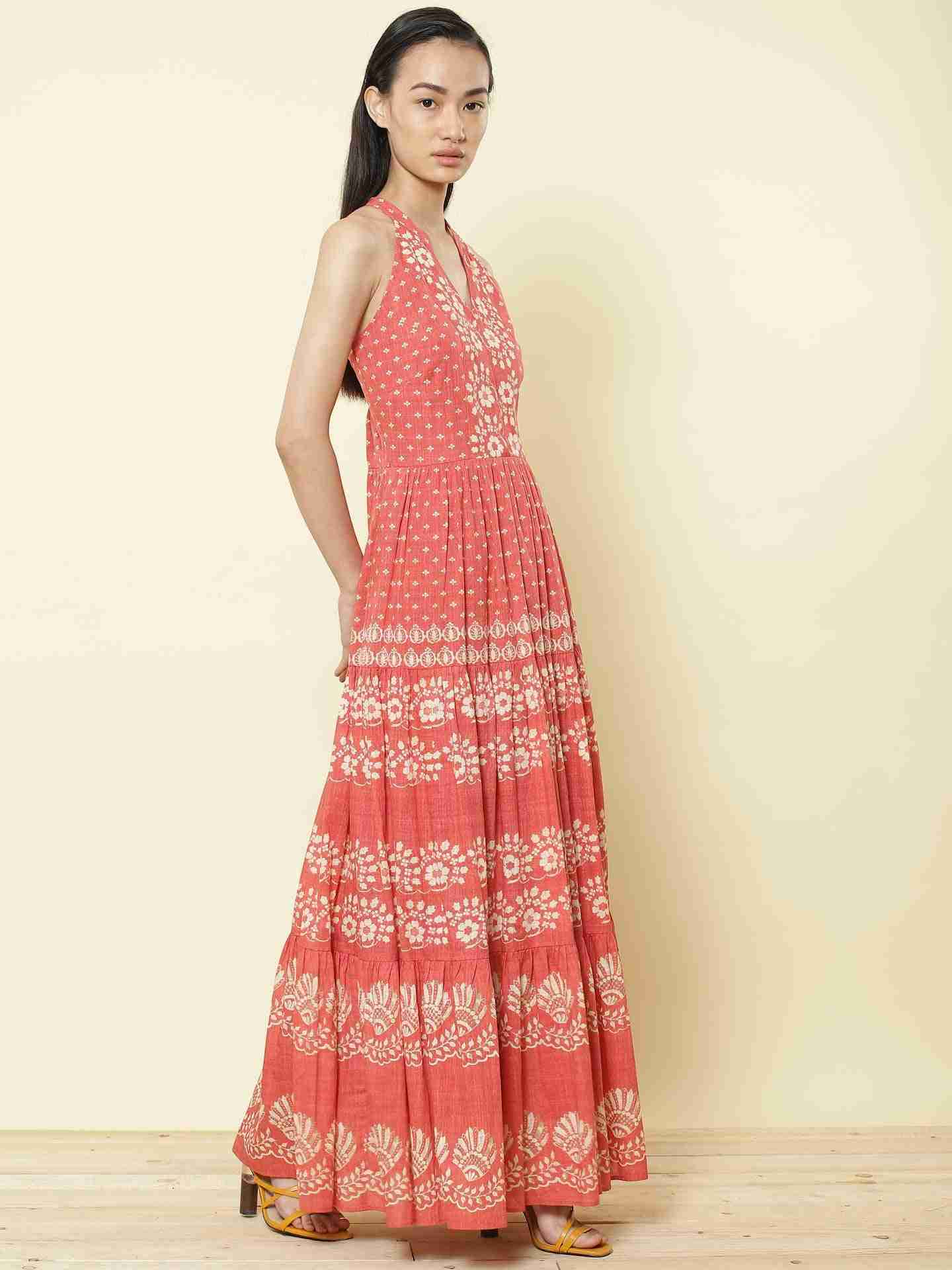 Coral Romantic Vines Maxi Dress