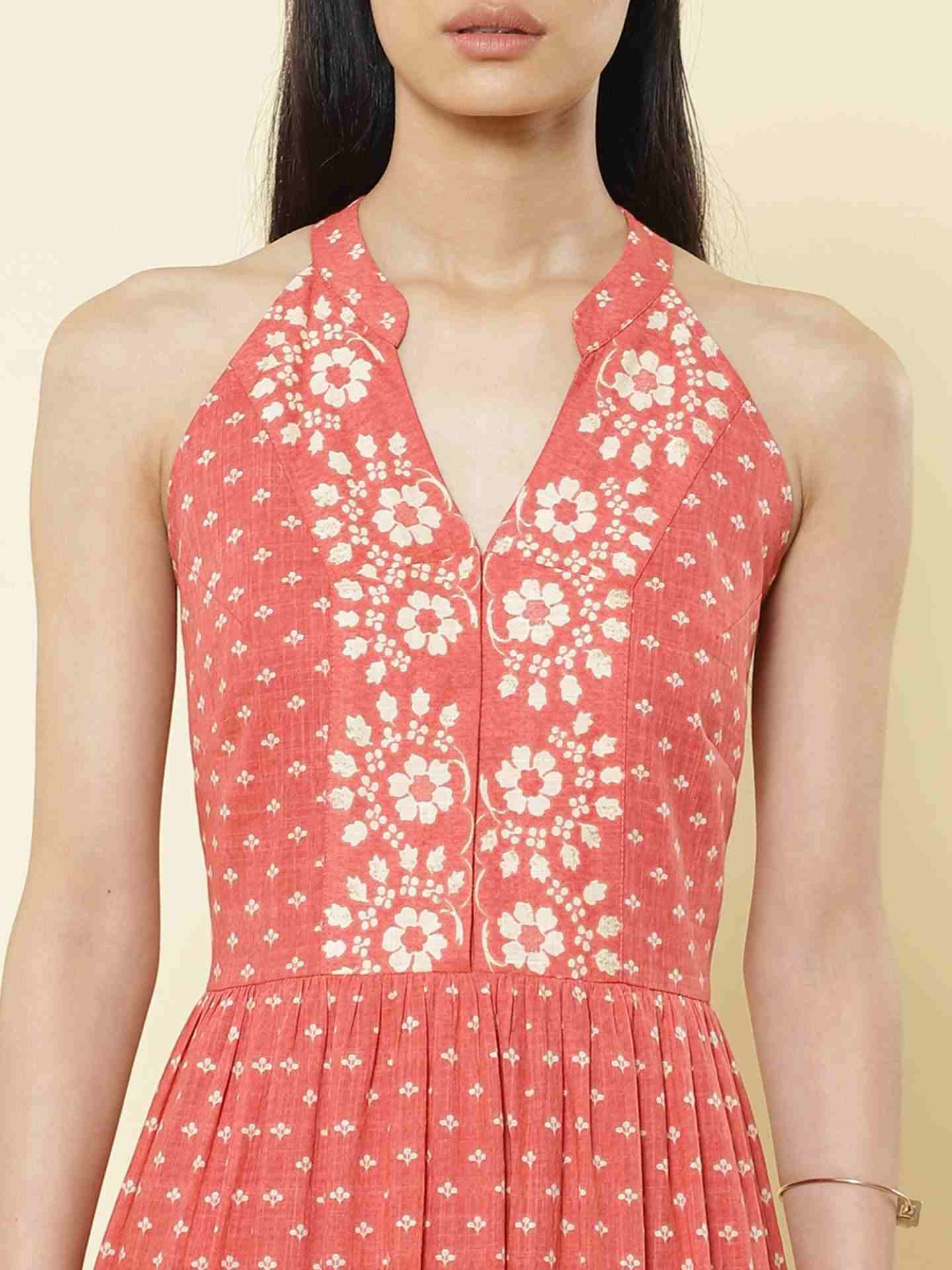 Coral Romantic Vines Maxi Dress