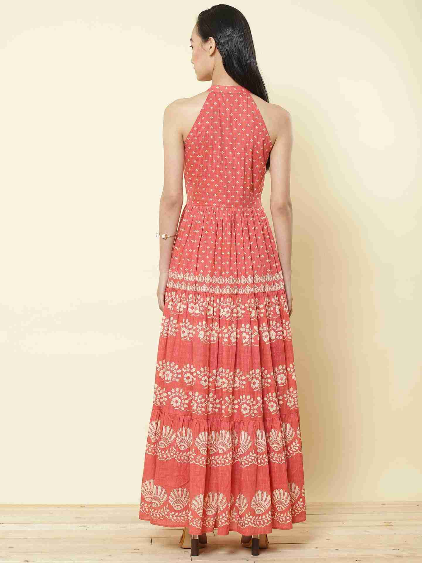 Coral Romantic Vines Maxi Dress