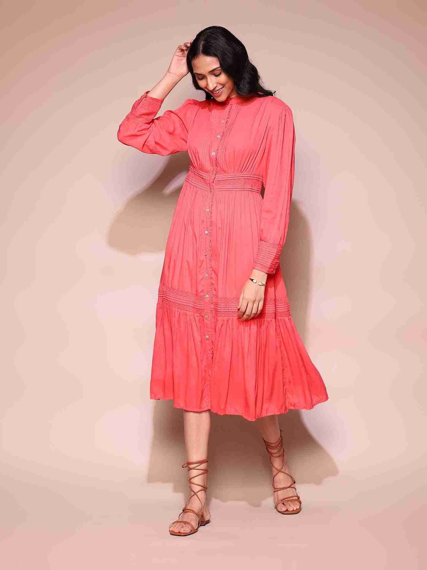 Coral Annalise Midi Dress