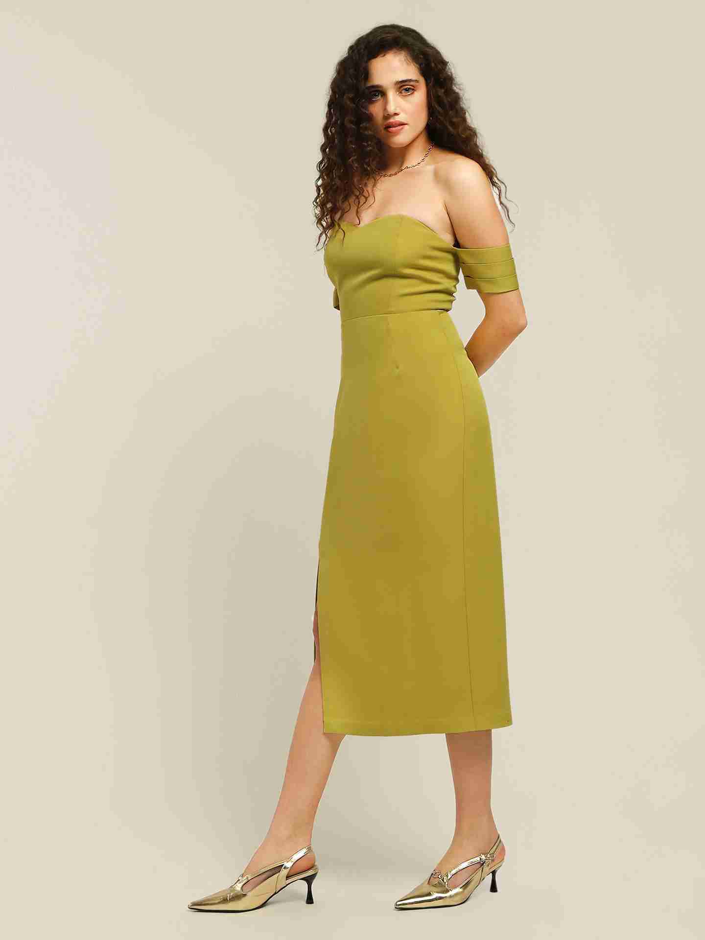 Neon Green Aelda Off-The- Shoulder Long Dress