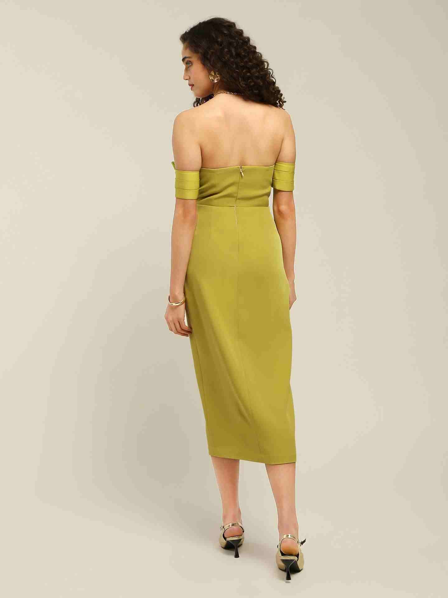 Neon Green Aelda Off-The- Shoulder Long Dress