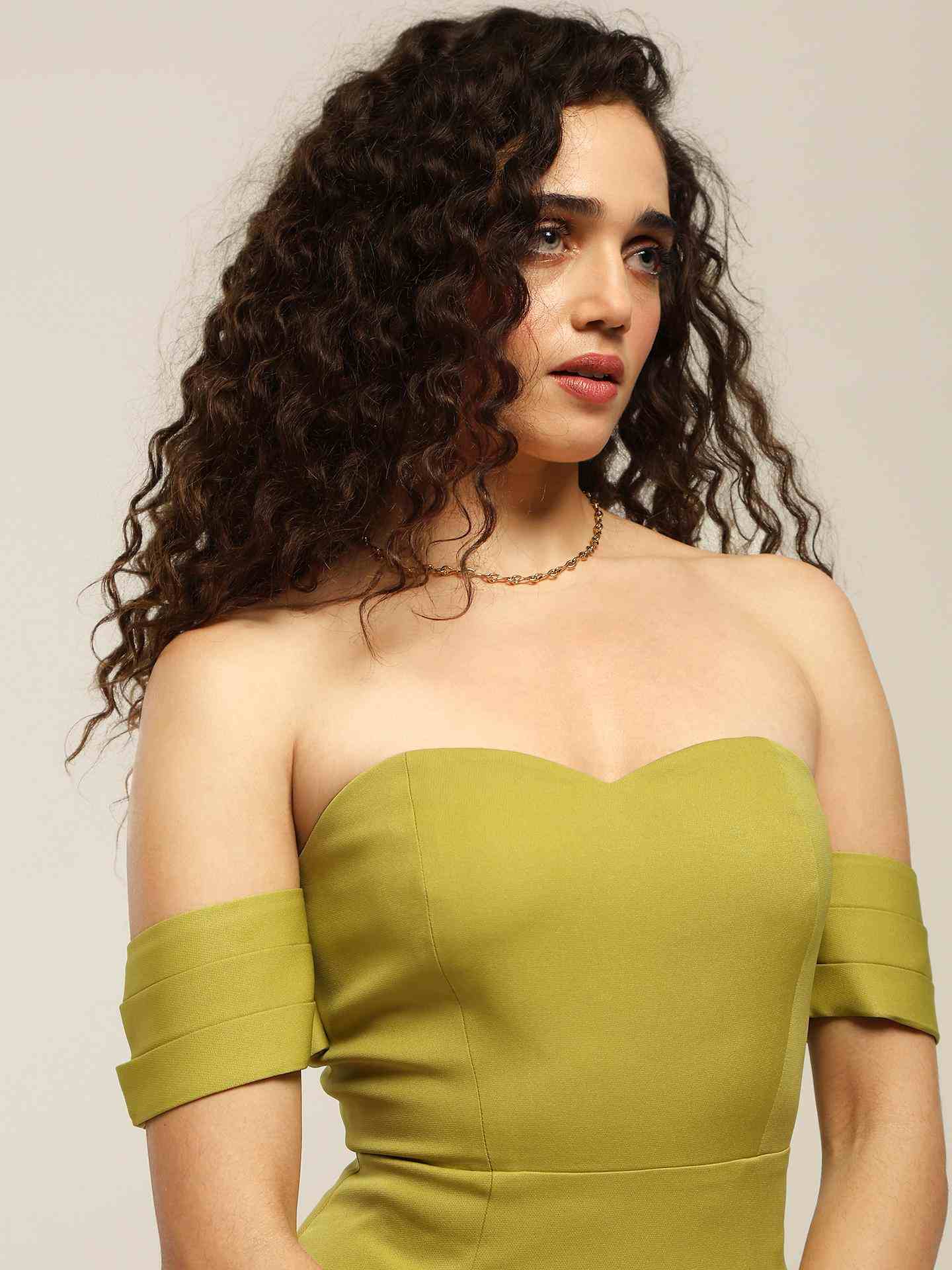 Neon Green Aelda Off-The- Shoulder Long Dress