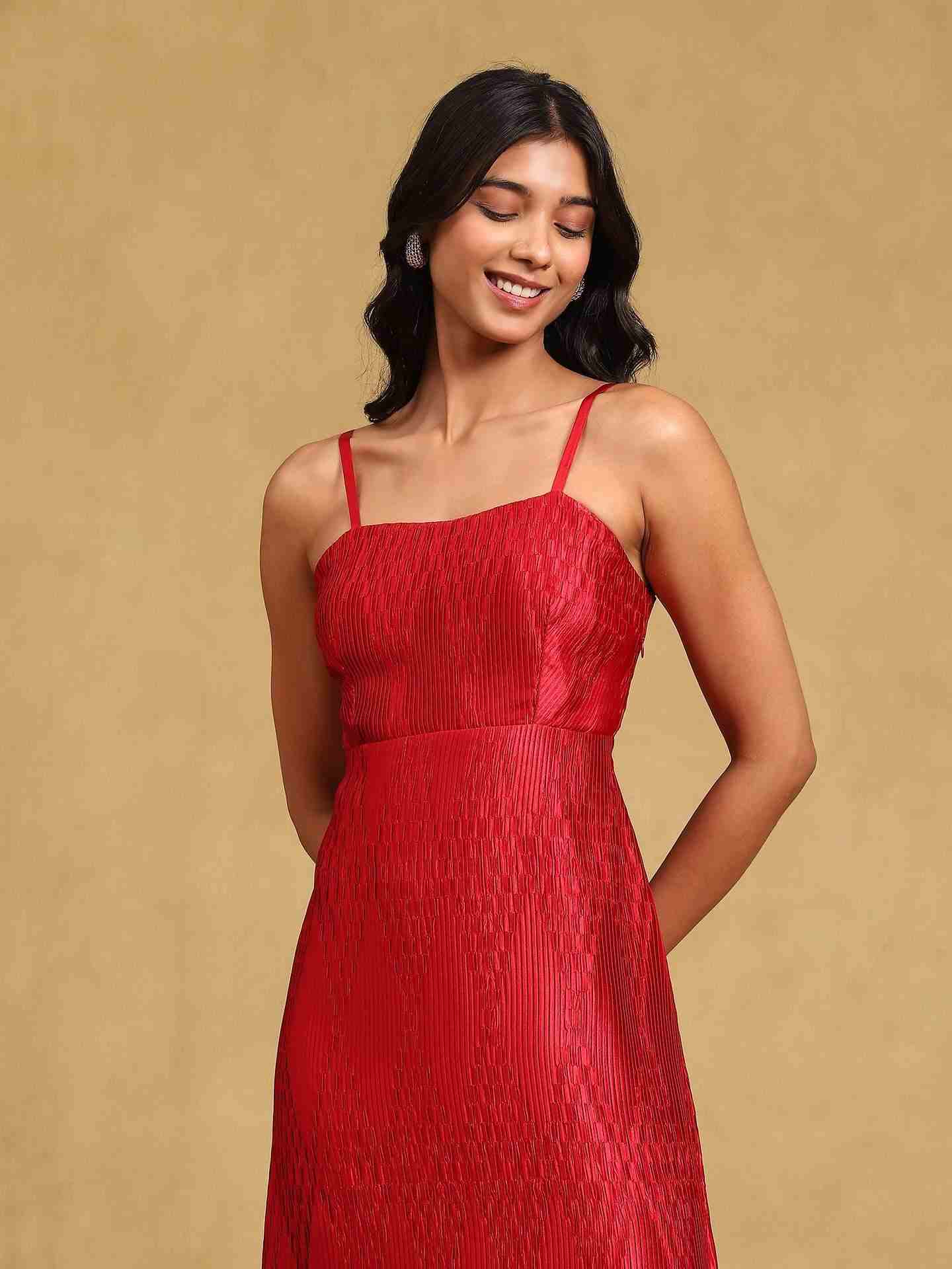 Red Zimena Midi Dress