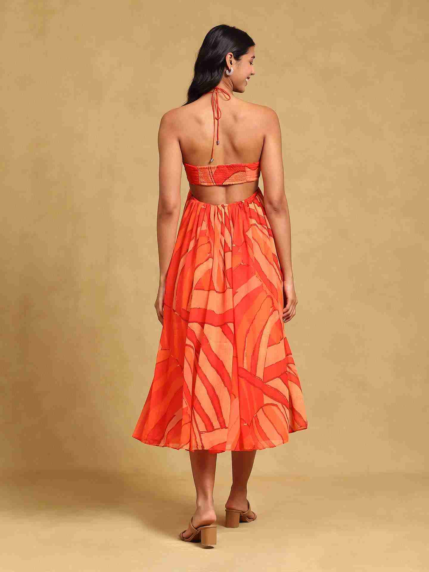 Multi Color Fashion Flair Halter Dress