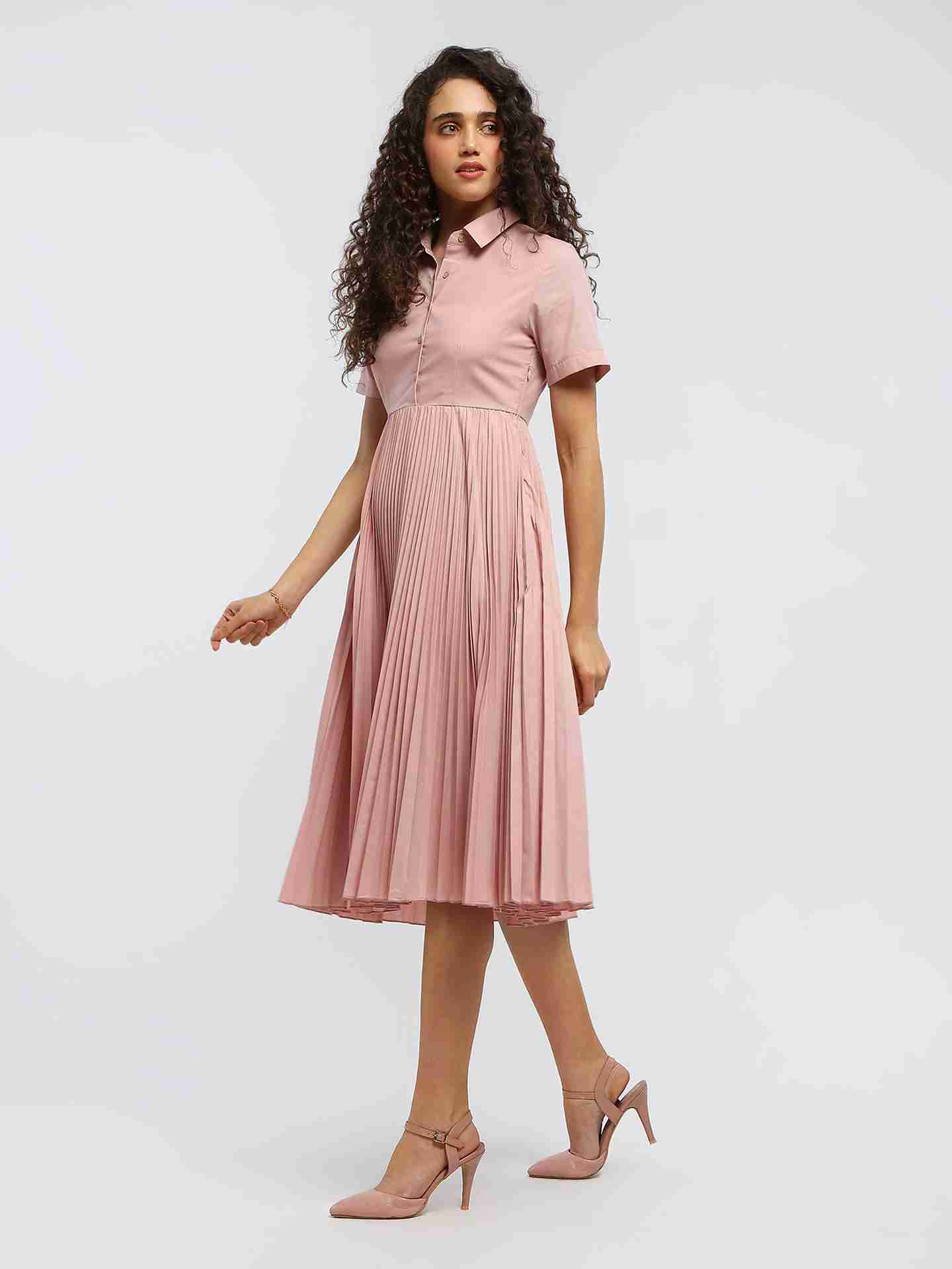 Pink Core Pleated Shirt Dress
