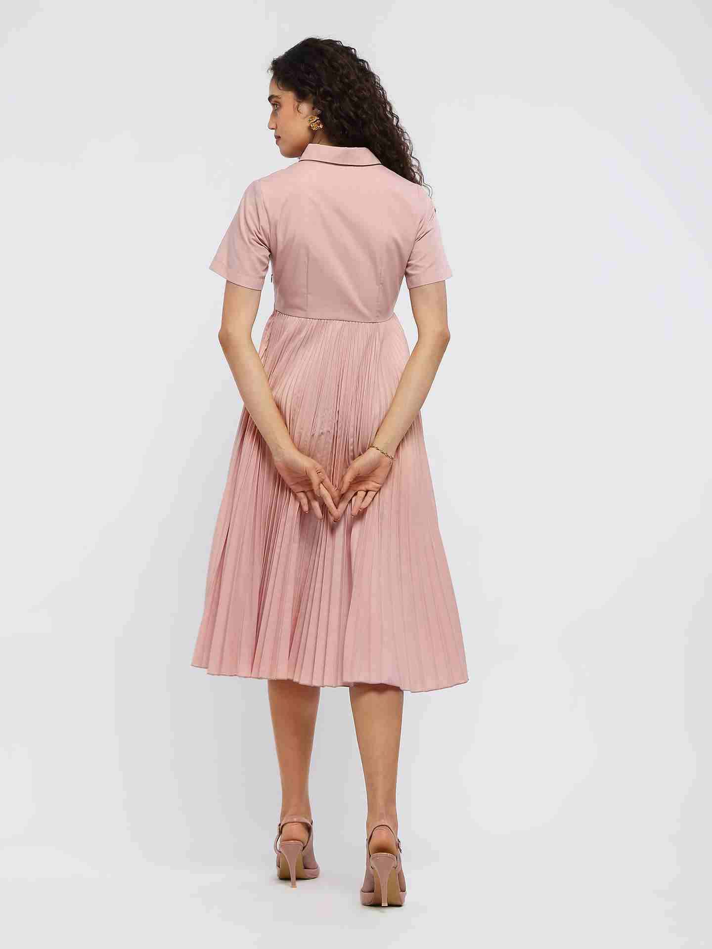 Pink Core Pleated Shirt Dress