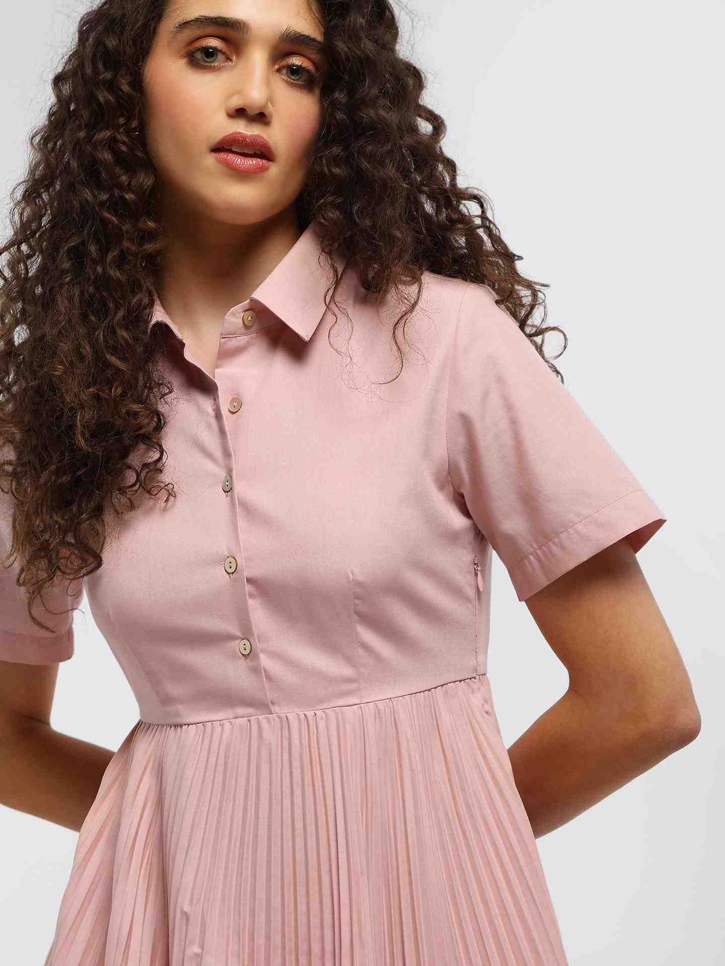 Pink Core Pleated Shirt Dress