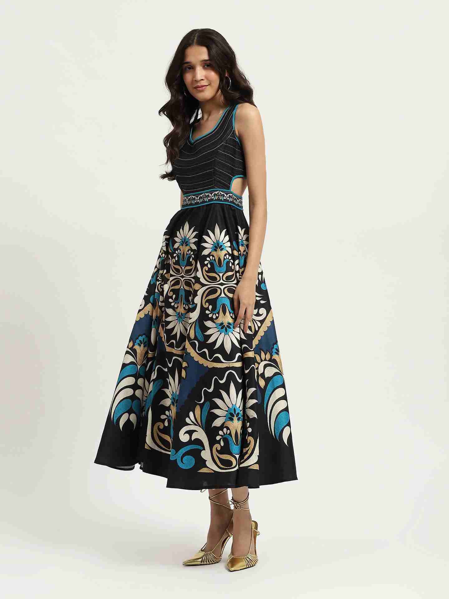 Black Flawie Cut & Out Long Dress