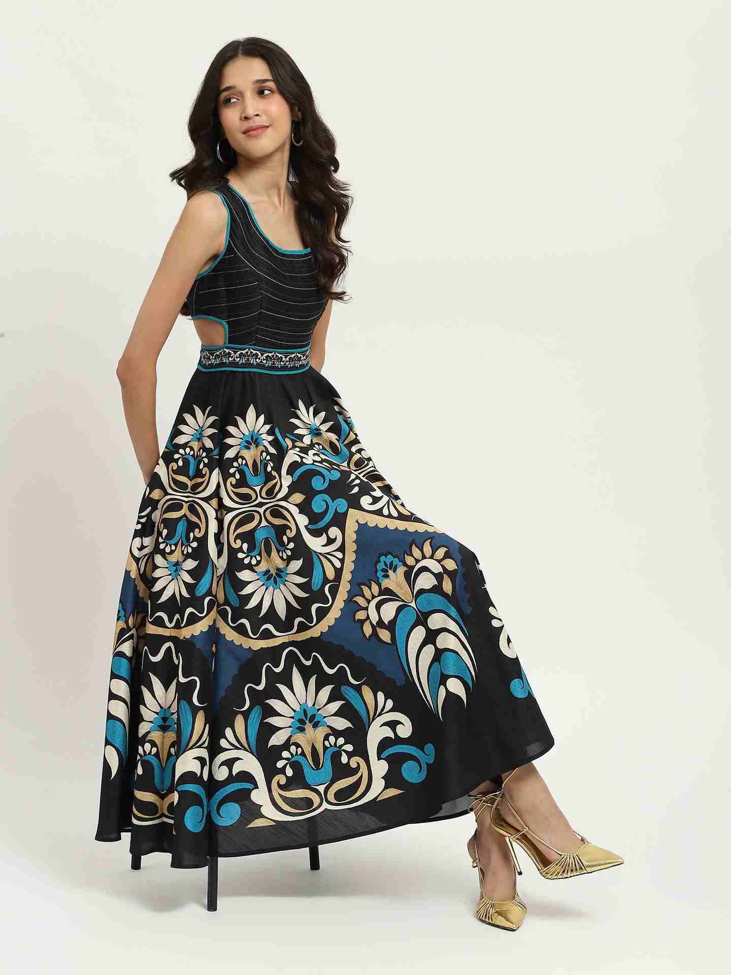 Black Flawie Cut & Out Long Dress