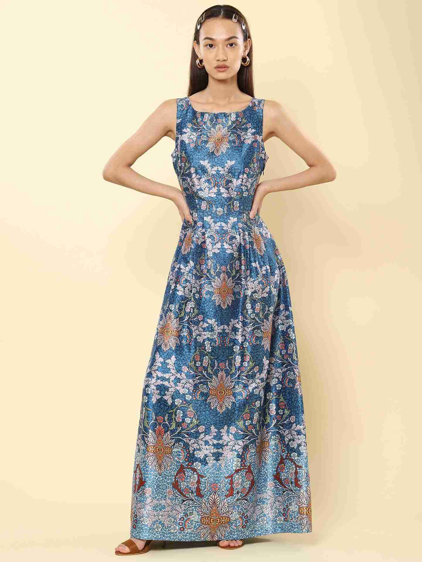 Blue Prim Flower Maxi Dress
