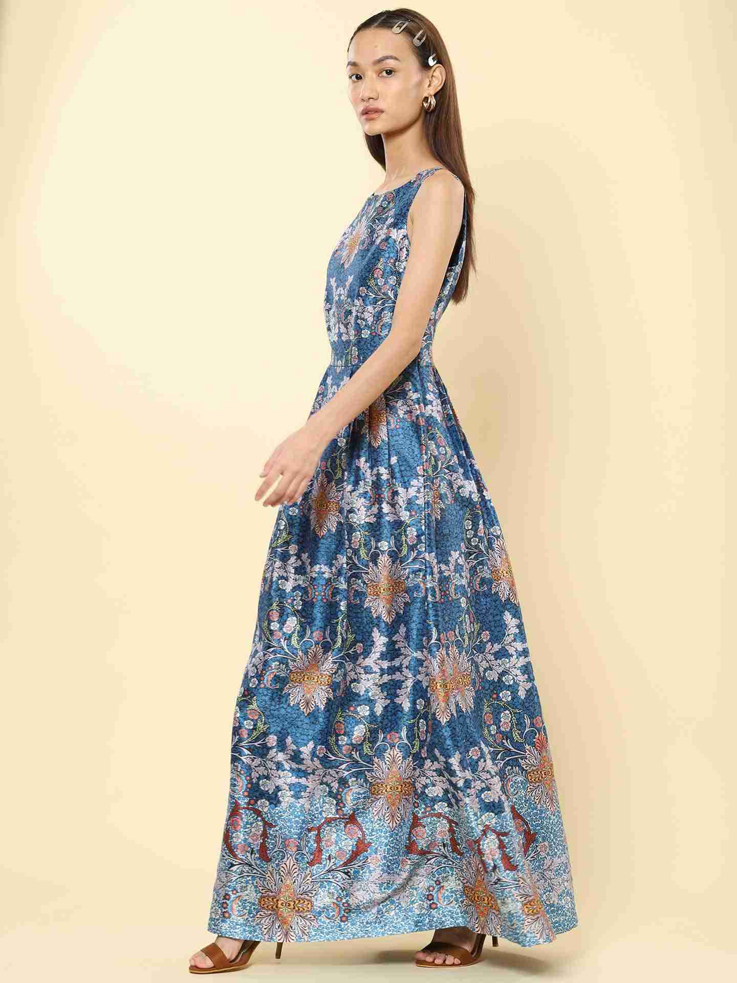 Blue Prim Flower Maxi Dress