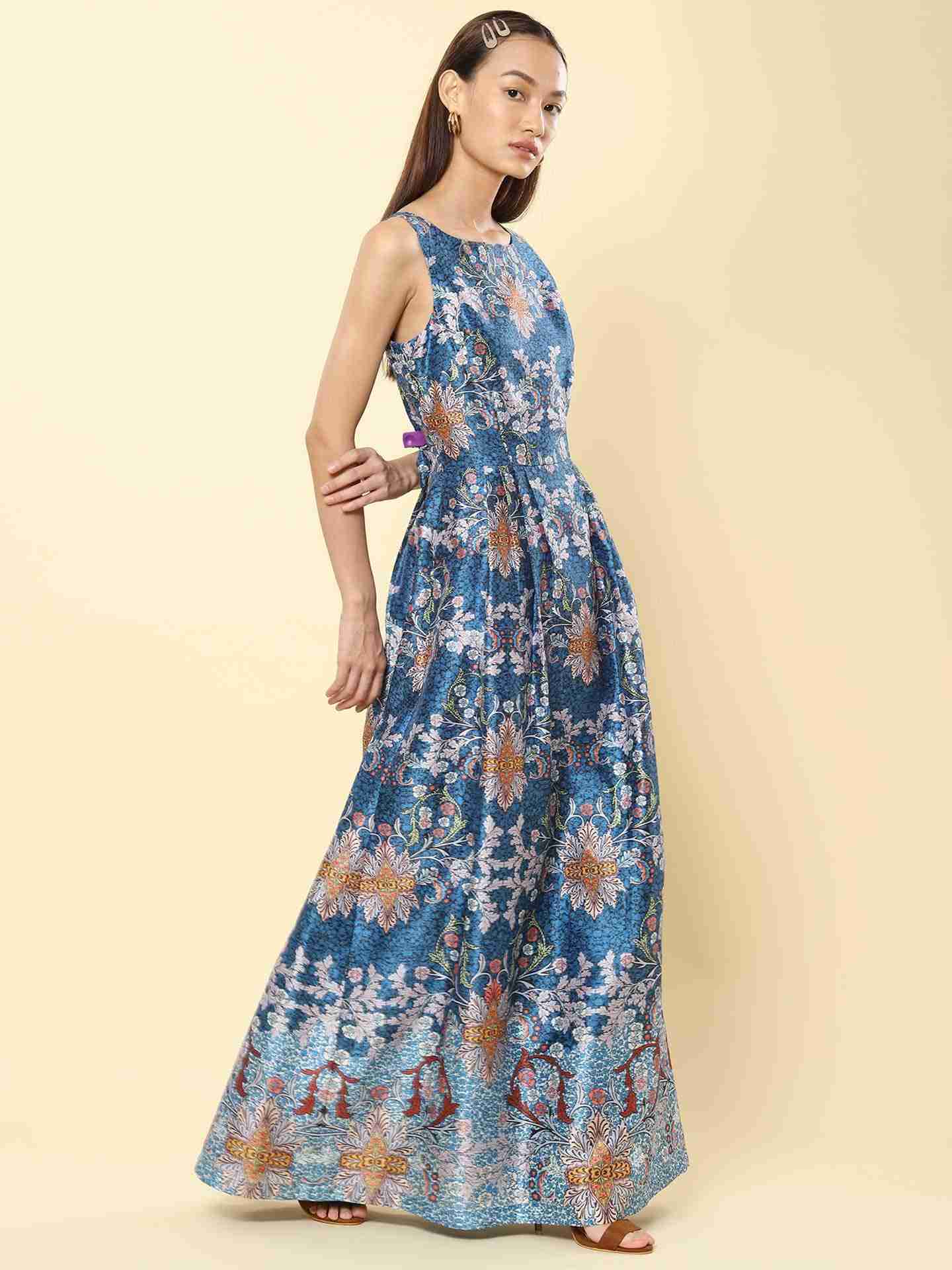 Blue Prim Flower Maxi Dress
