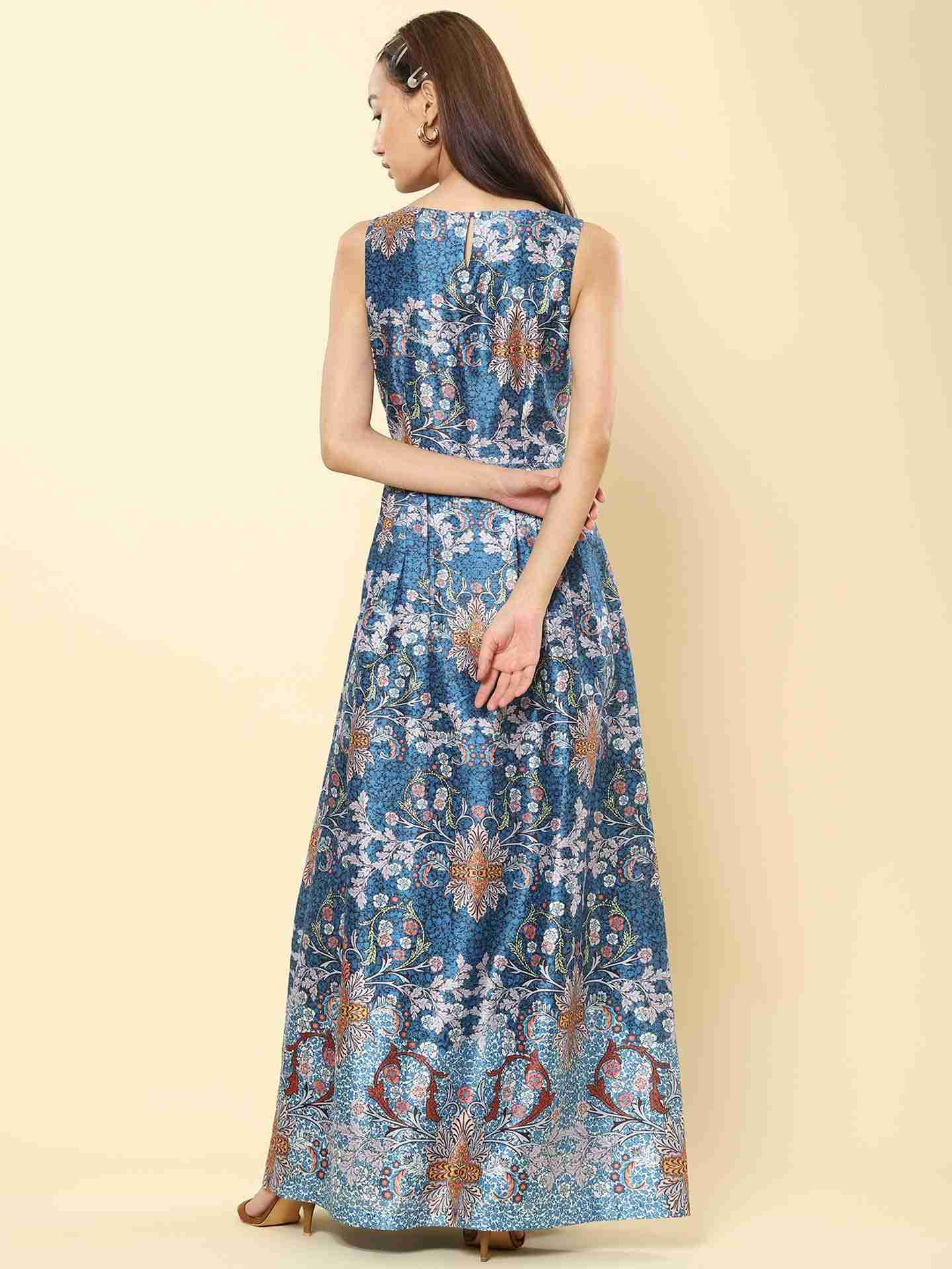 Blue Prim Flower Maxi Dress