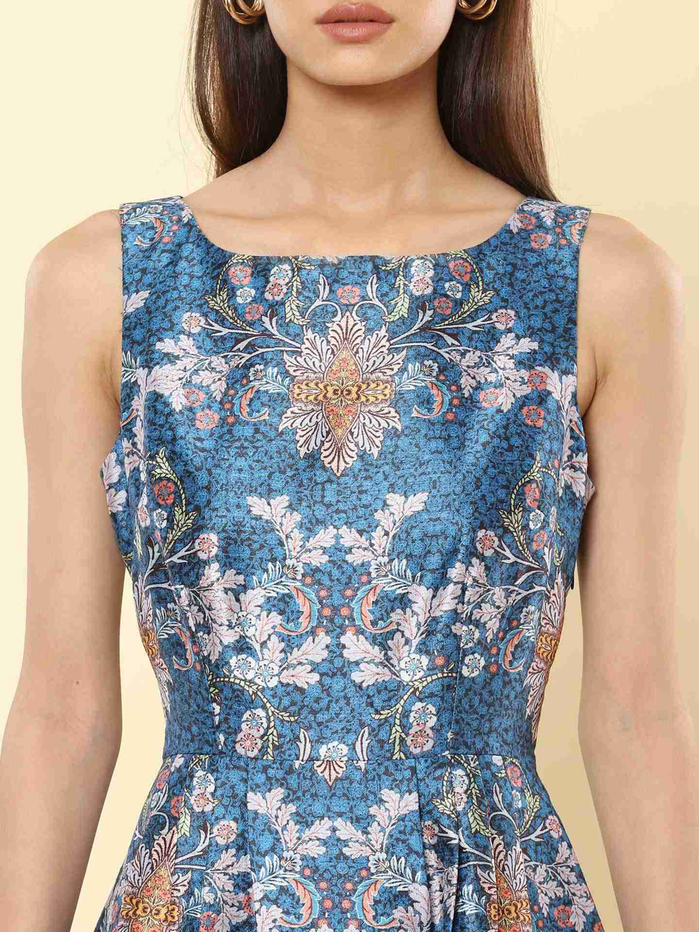 Blue Prim Flower Maxi Dress