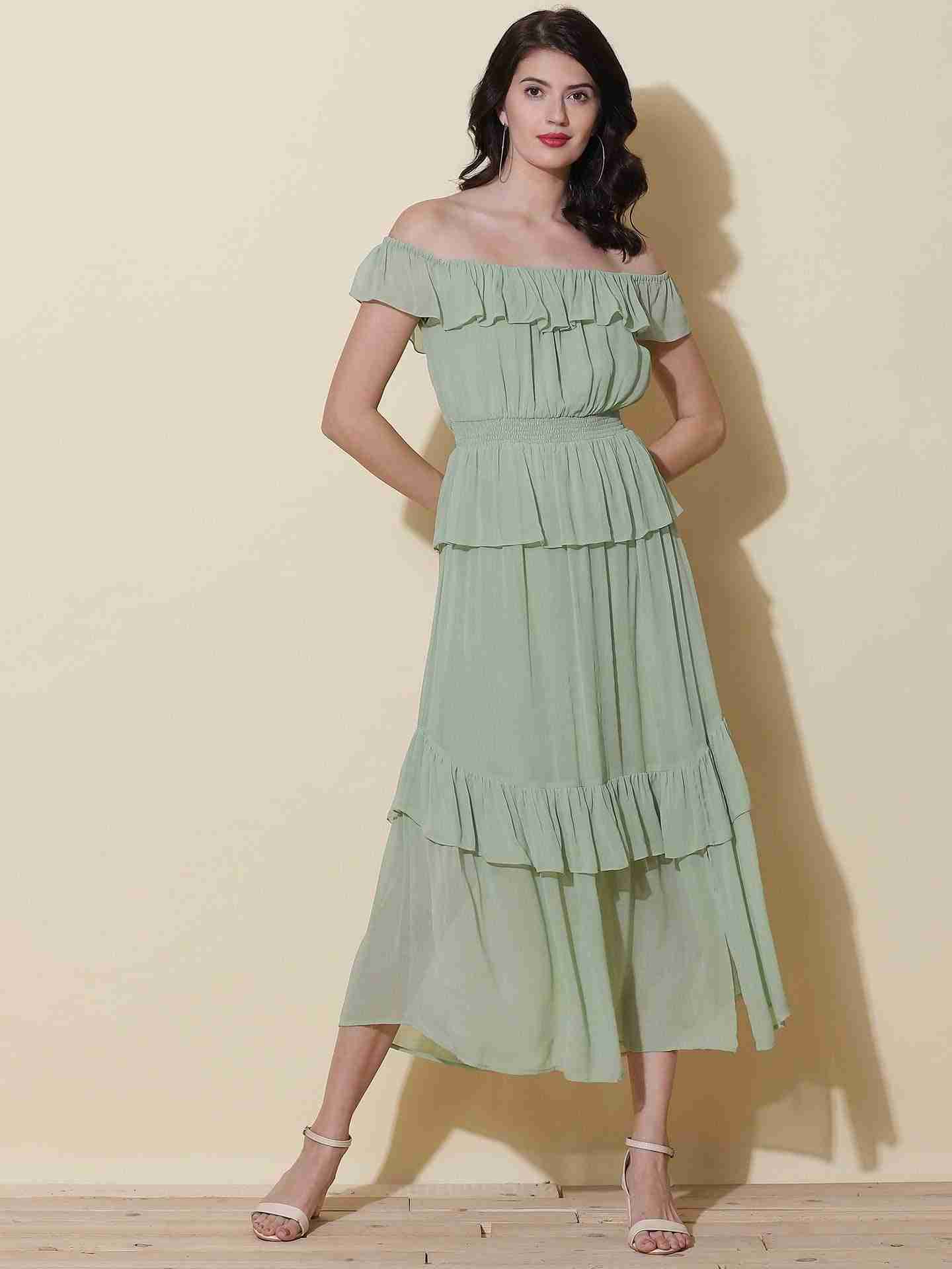 Mint Fashion Flair Off-The-Shoulder Dress