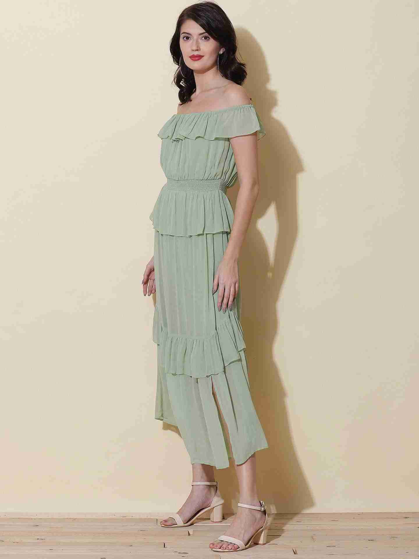 Mint Fashion Flair Off-The-Shoulder Dress